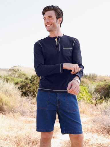 Langarmshirt mit Flatlock-Nähten - marine
