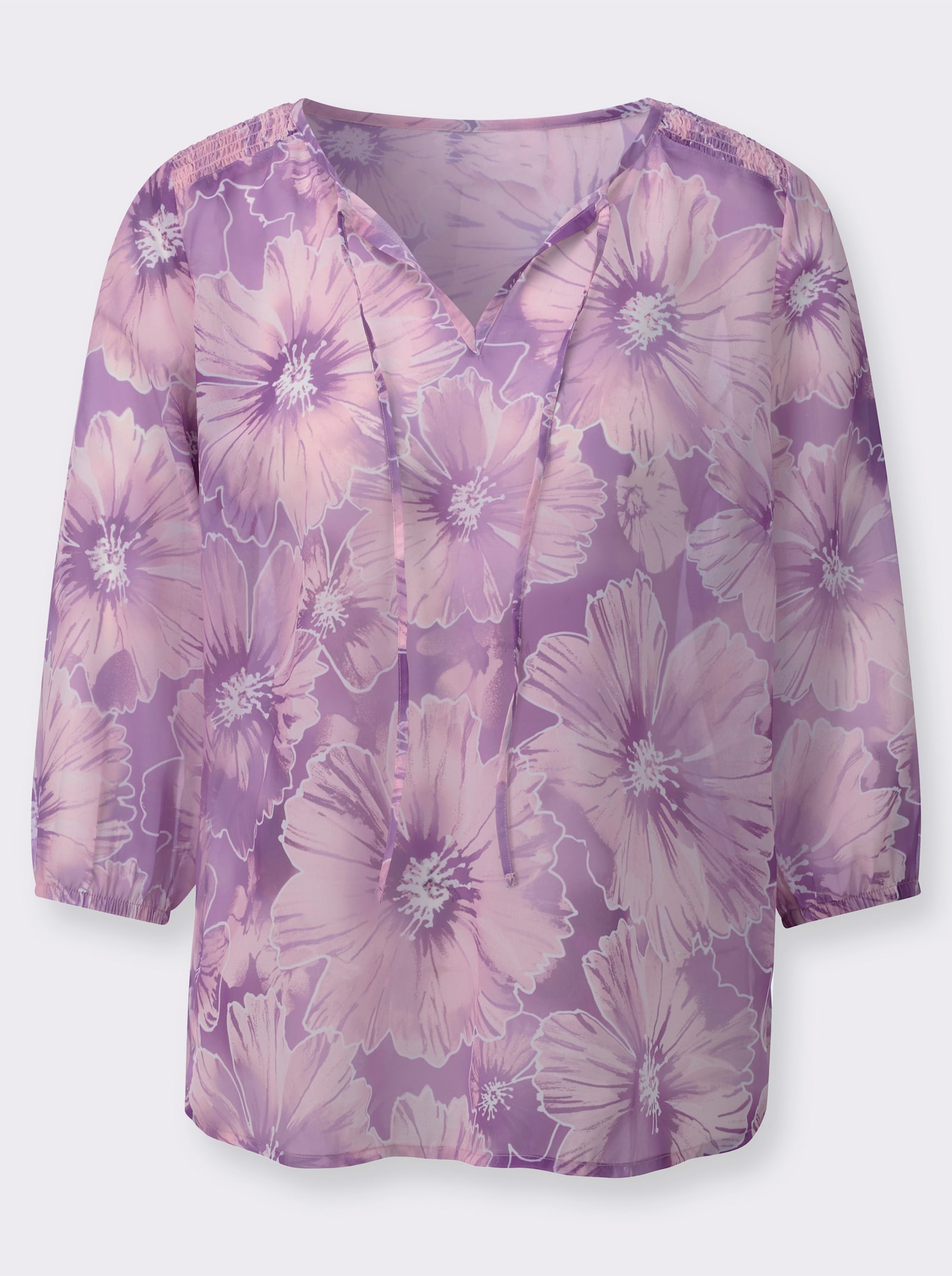 Blouse met print en smokinzet - orchidee/roze bedrukt