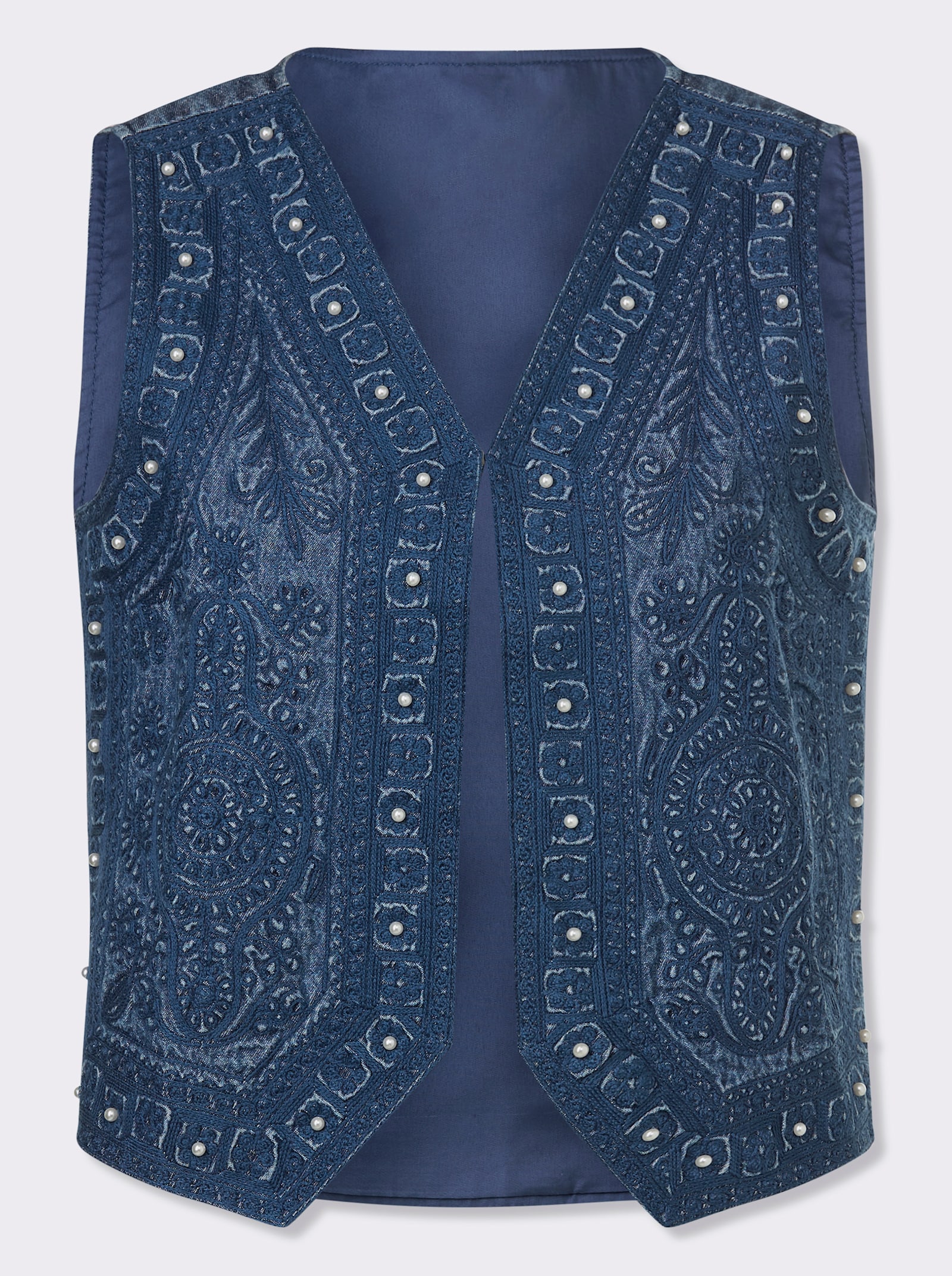 Jeansweste mit Zierperlen - blue-stone-washed