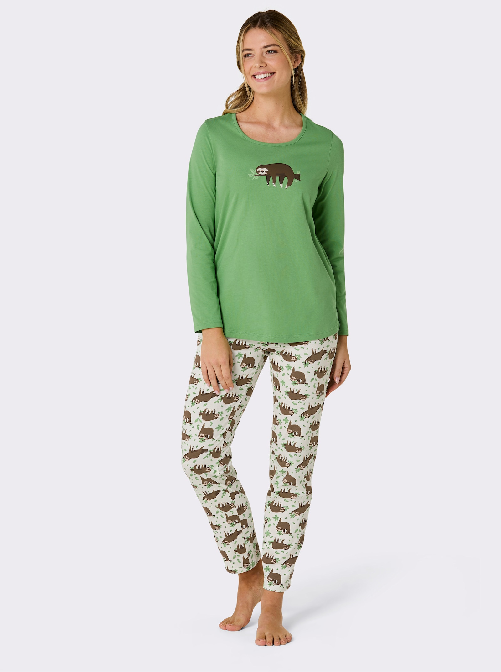 wäschepur Pyjamas - écru-vert pomme imprimé + réséda-écru imprimé