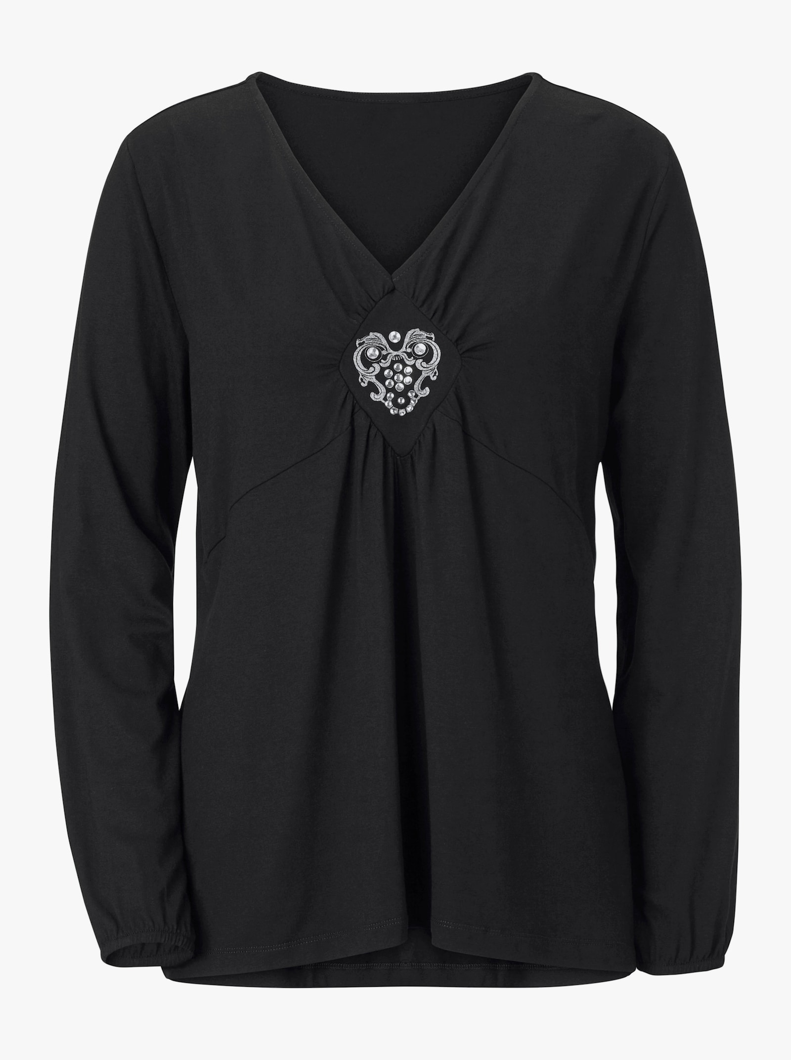 Longshirt mit Glitzersteinchen am Ausschnitt - schwarz