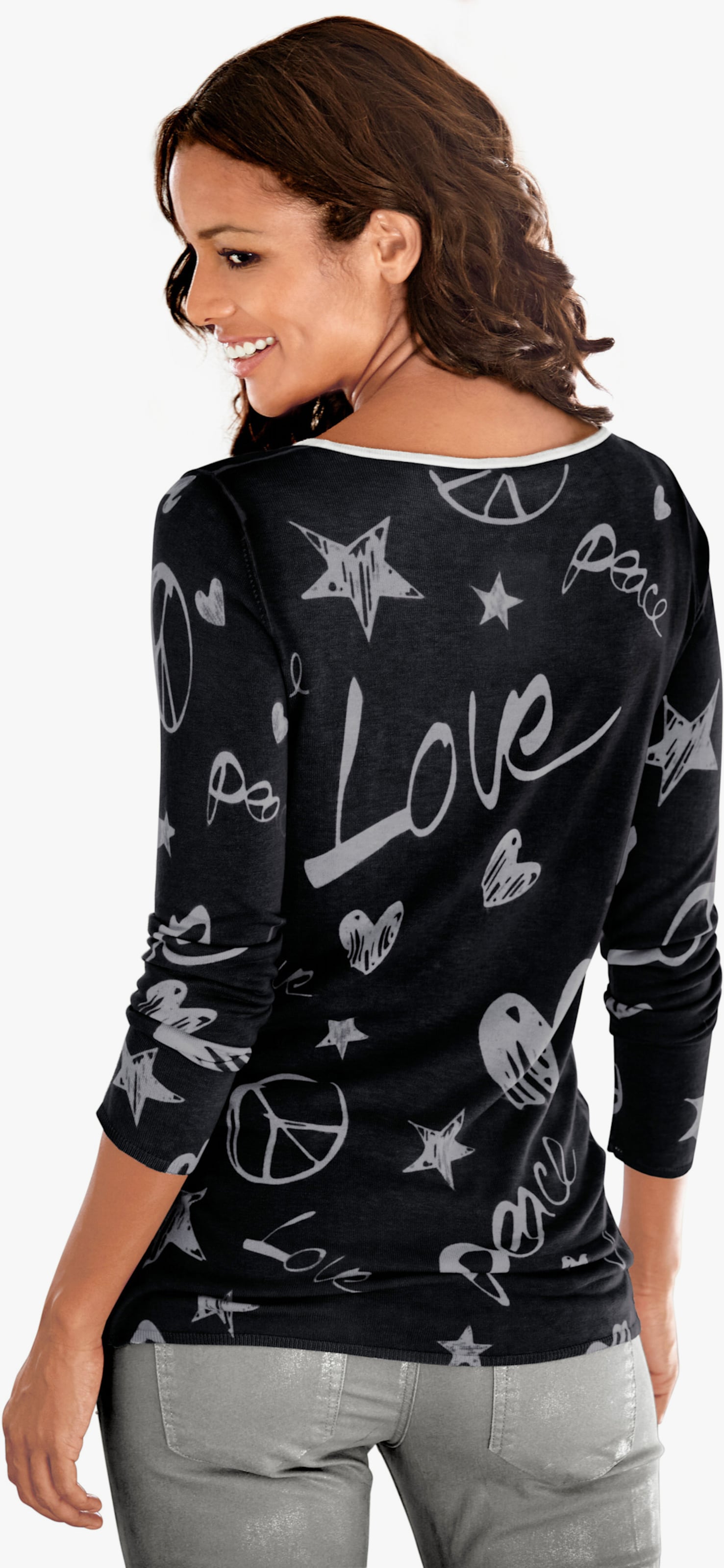 heine Pullover van fijntricot met grafische print - zwart