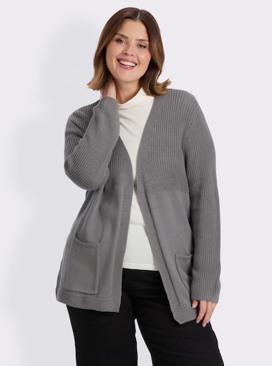 Strickjacke in langer, offener Form - grau