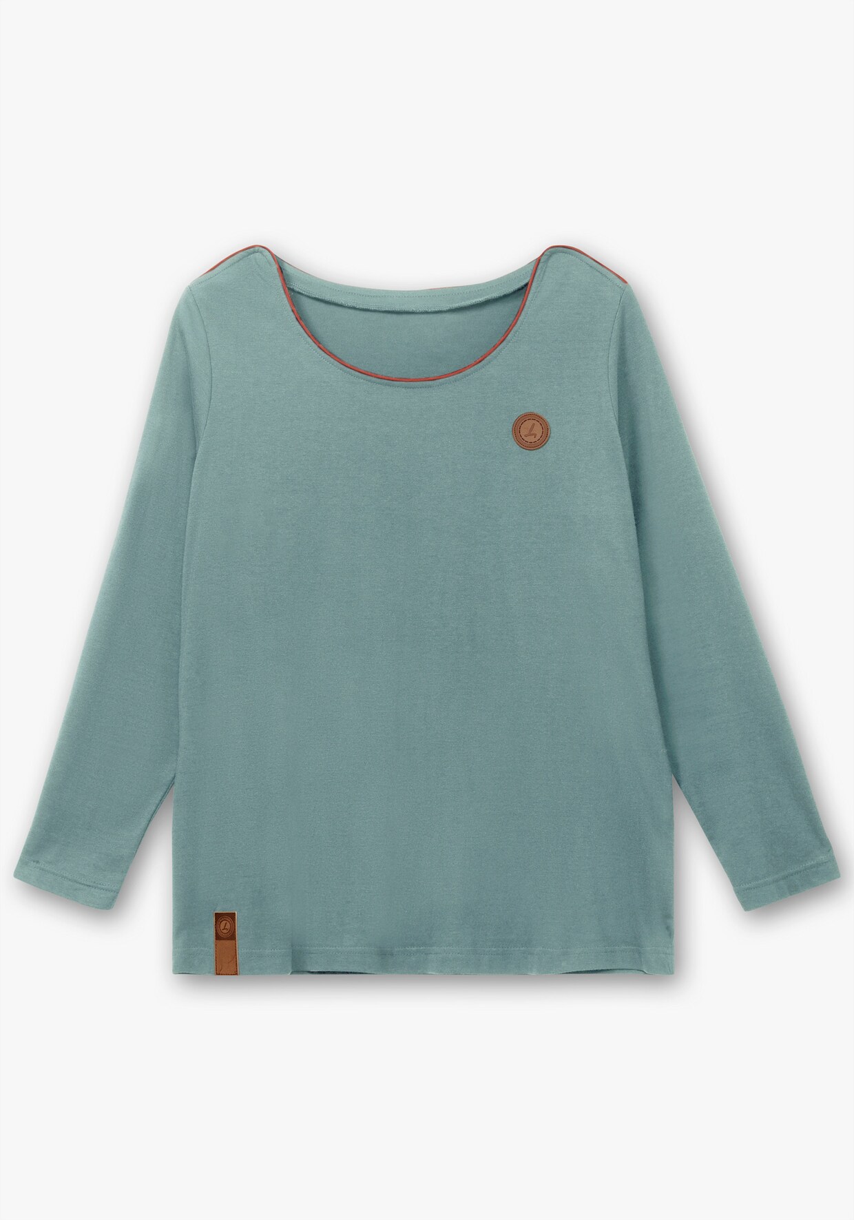 Langarmshirt mit Lederimitat-Emblem - jade