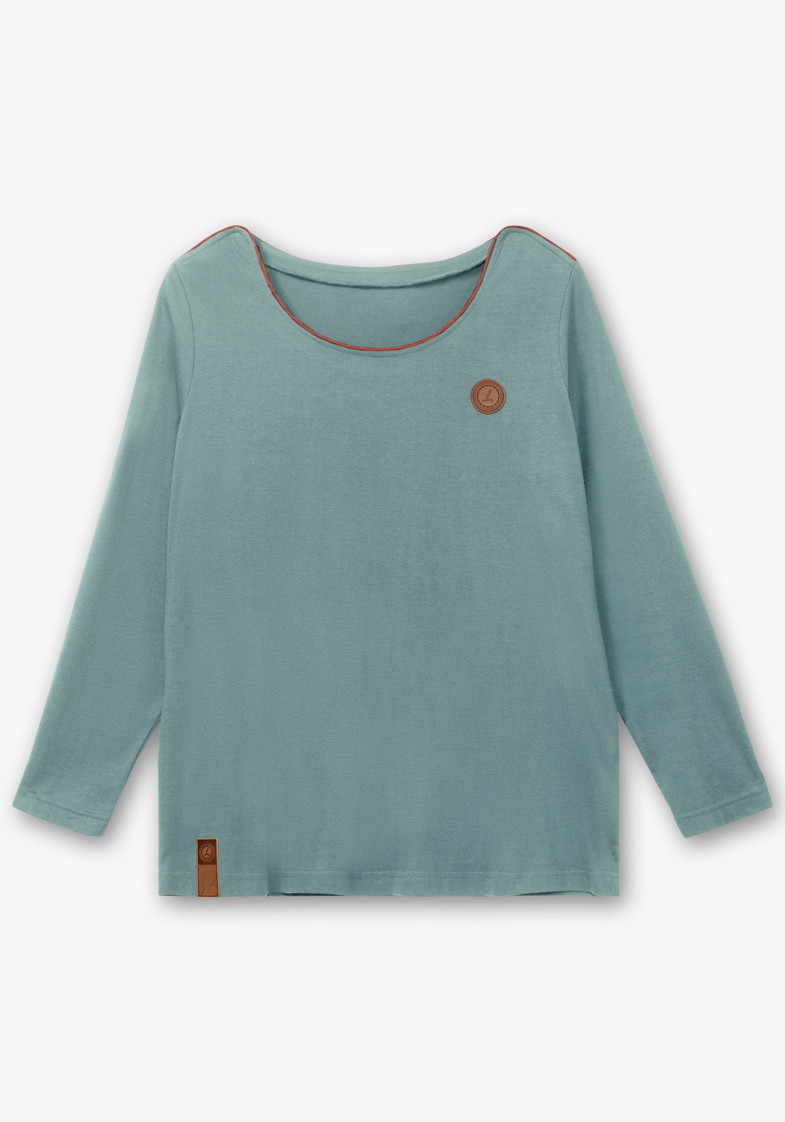 Langarmshirt mit Lederimitat-Emblem - jade