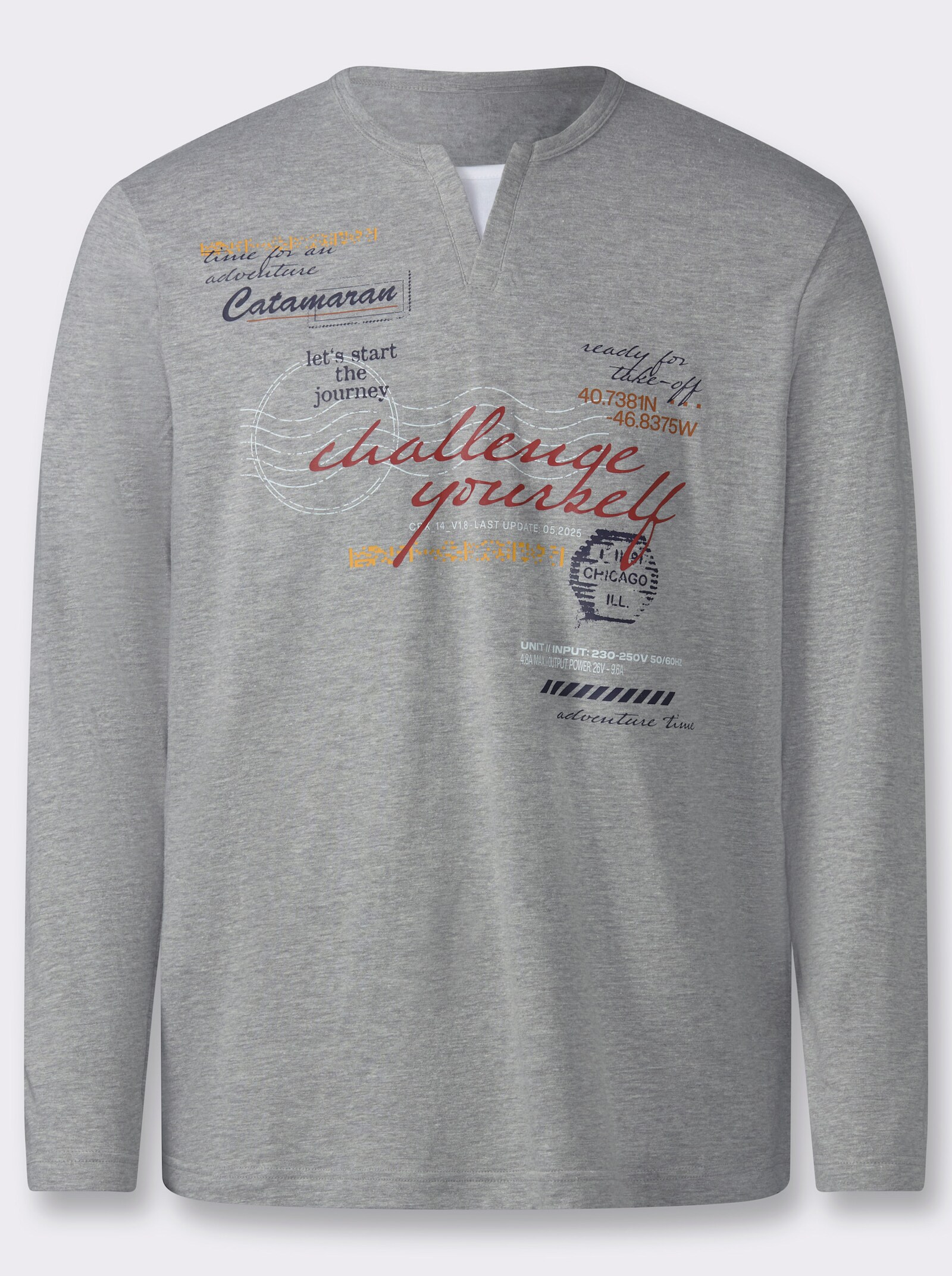 Langarmshirt mit Print - grau-meliert