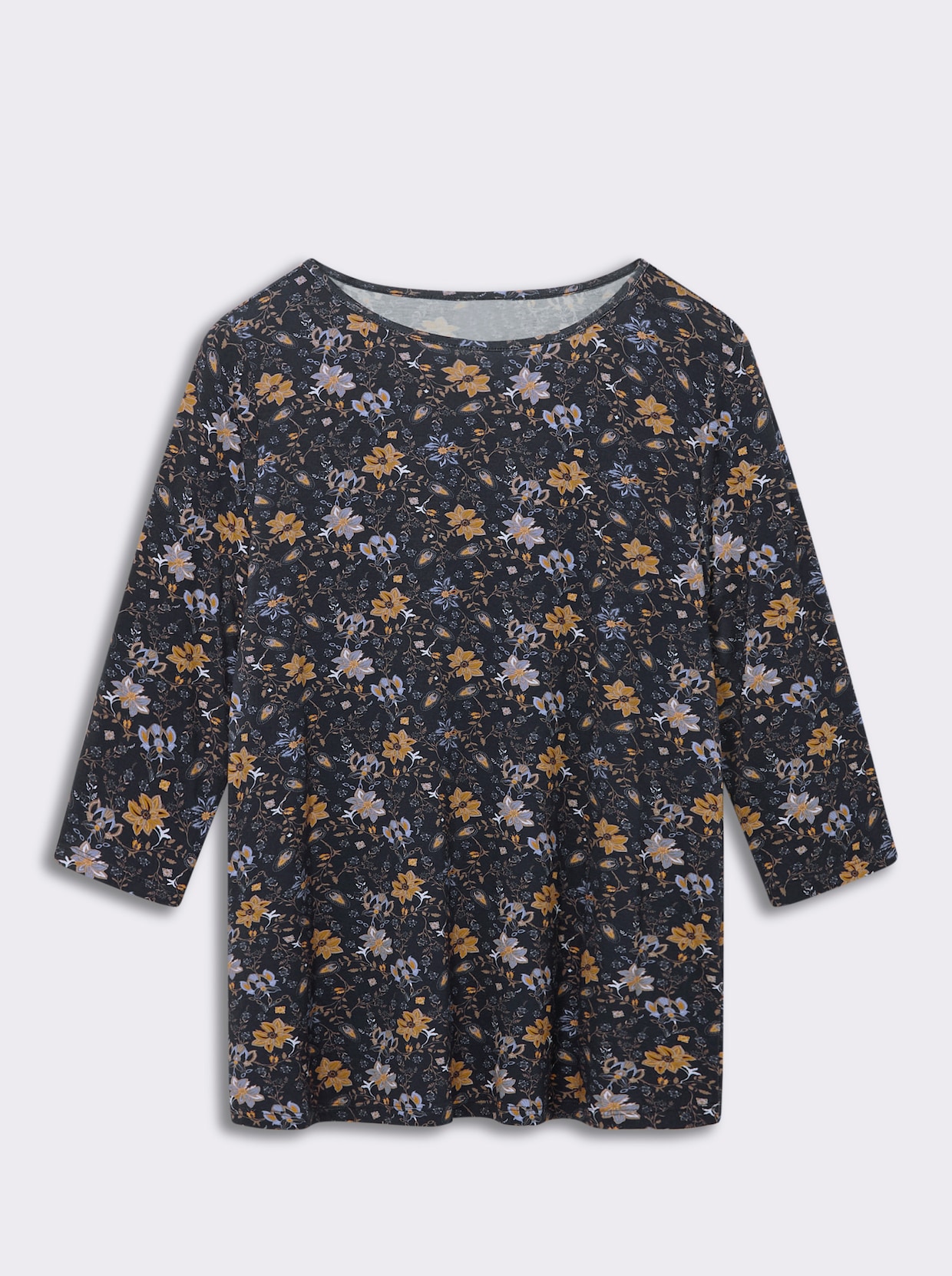 Print-Shirt mit U-Boot-Ausschnitt - marine-ocker-bedruckt