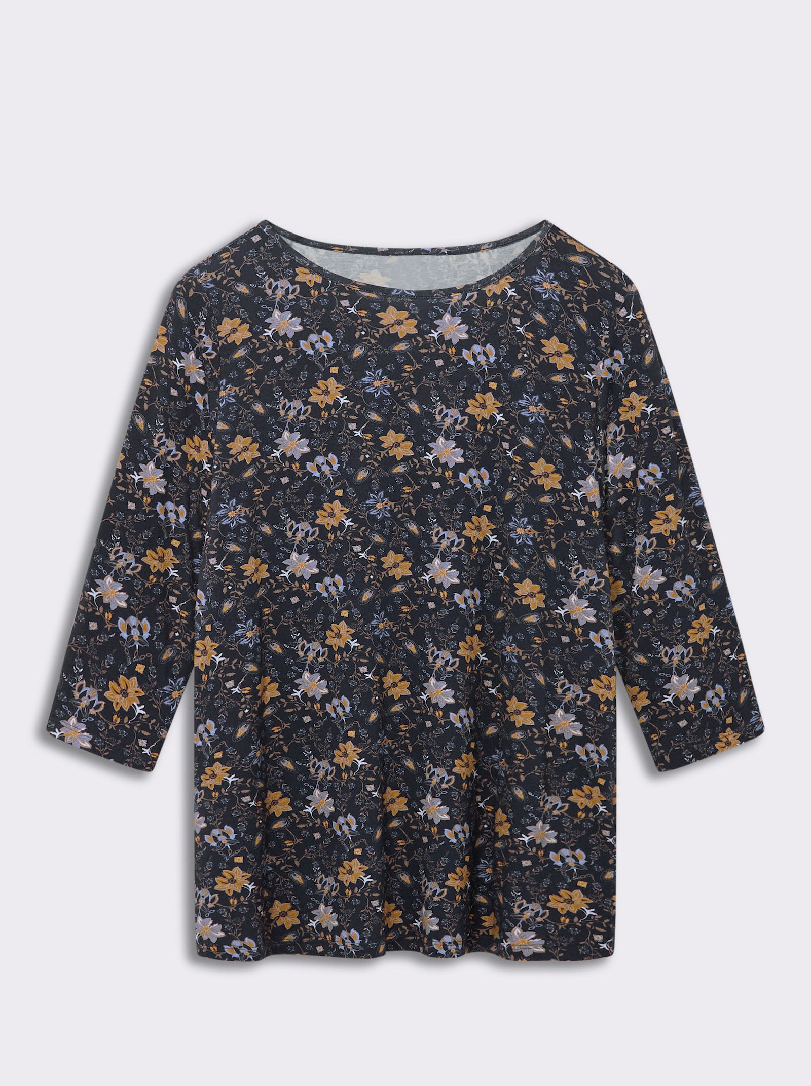 Print-Shirt mit U-Boot-Ausschnitt - marine-ocker-bedruckt