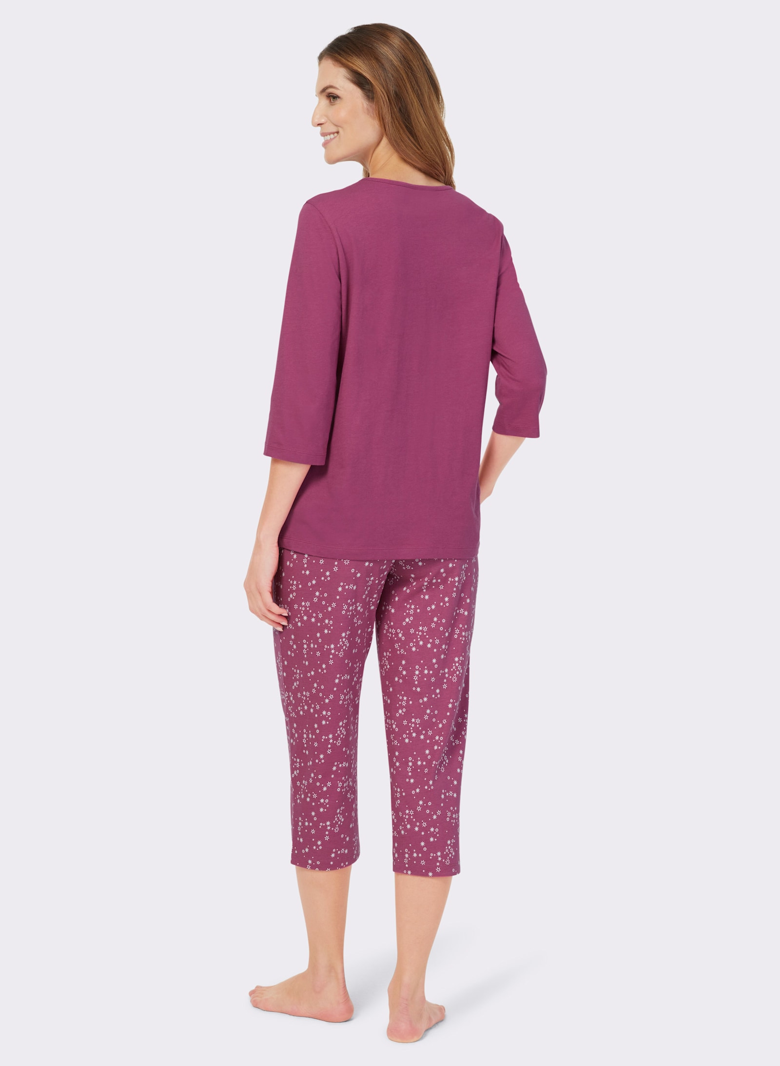 wäschepur Schlafanzüge mit 3/4-Arm und -Hose - mittelblau-ecru + erika-ecru