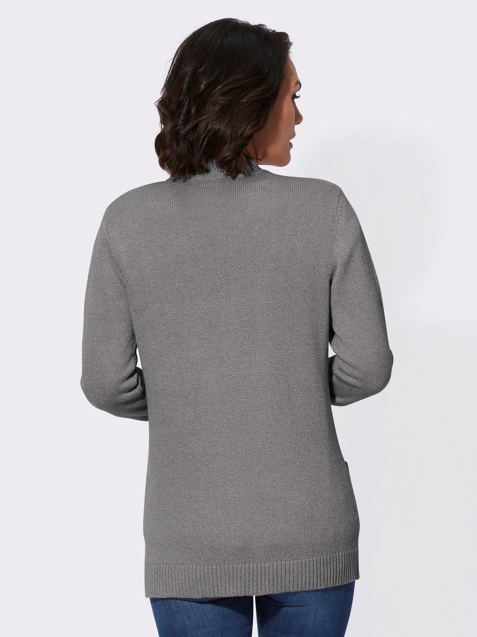 Strickjacke mit aufgesetzten Taschen - anthrazit-ecru-meliert