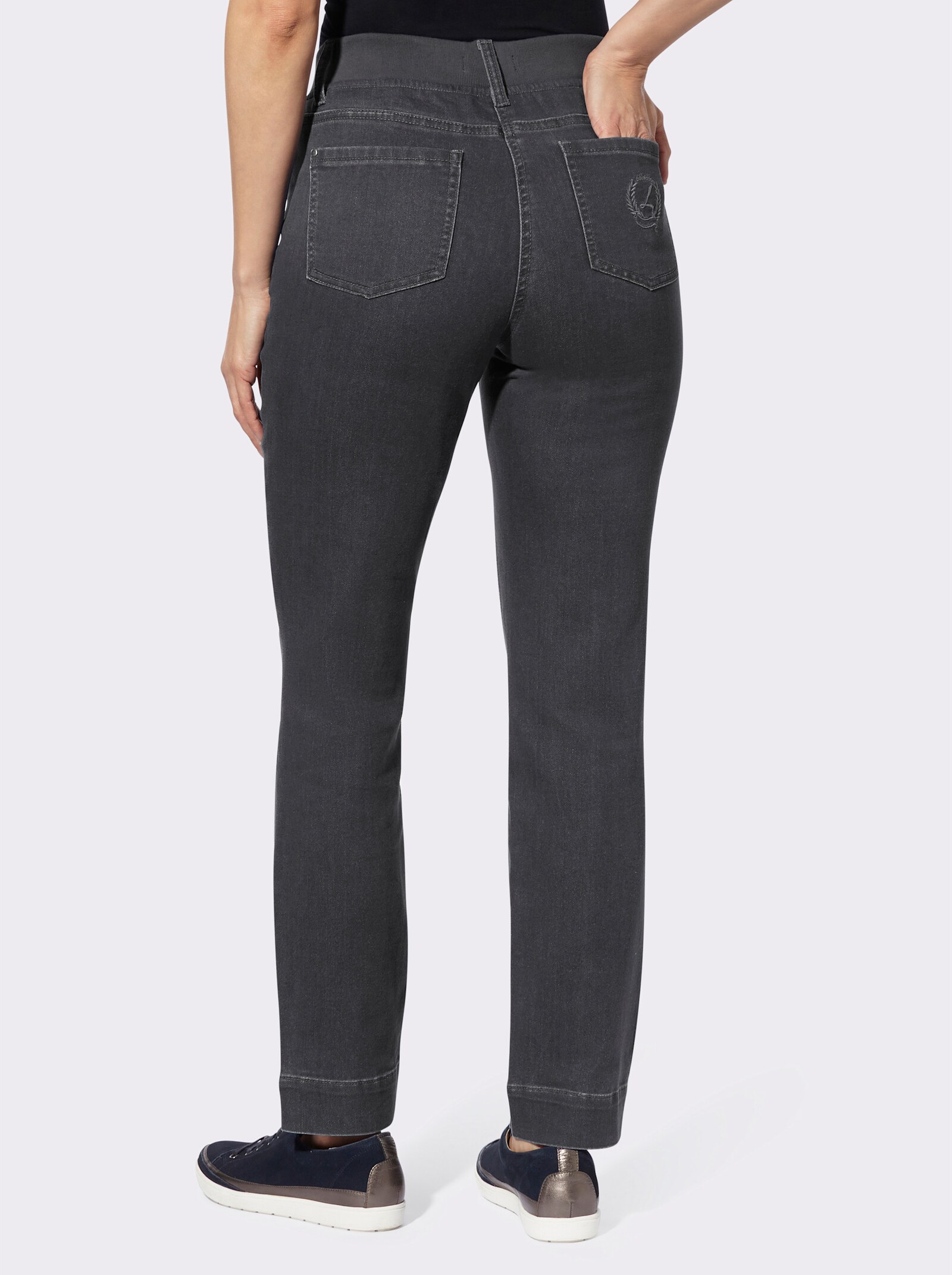 Comfortjeans met geribde comfortband - dark grey denim