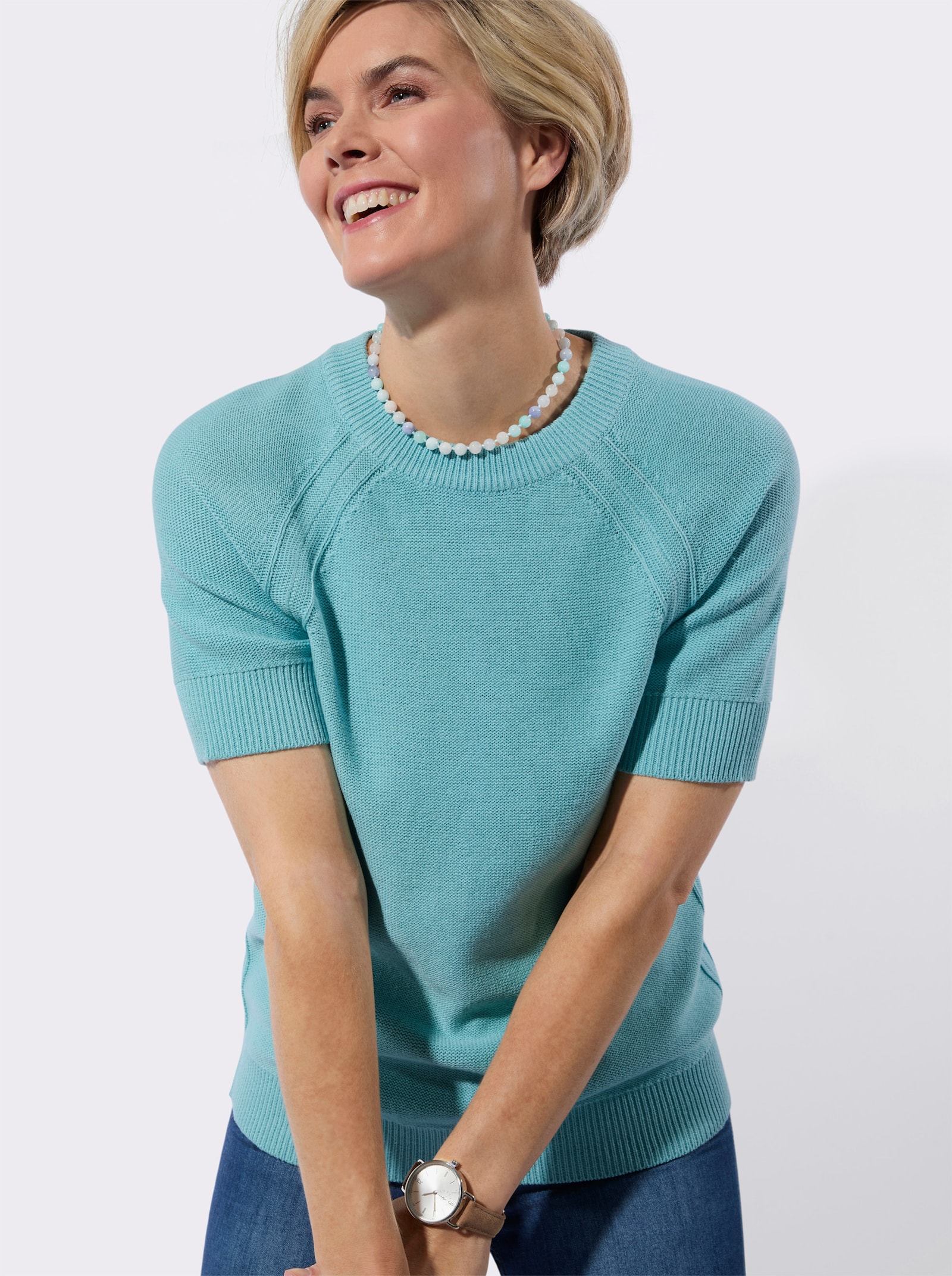 Kurzarmpullover - aquamarin