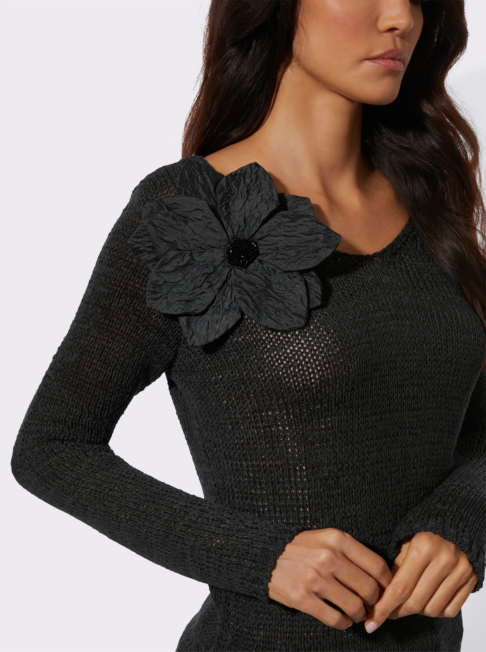 Ajourpullover mit Lyocell - graphit