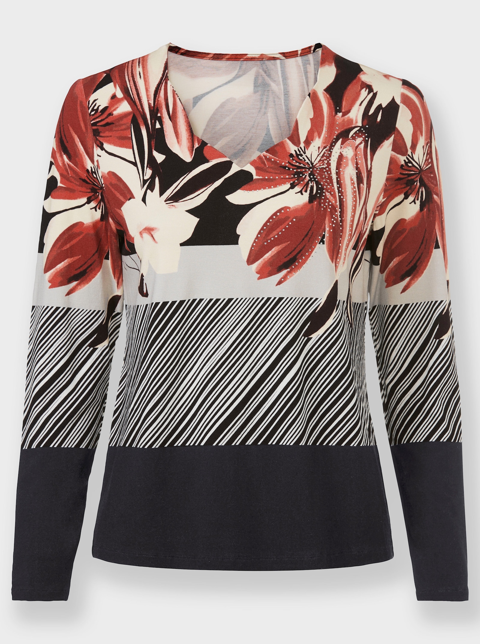 Shirt met lange mouwen in patroonmix - rood/zwart geprint