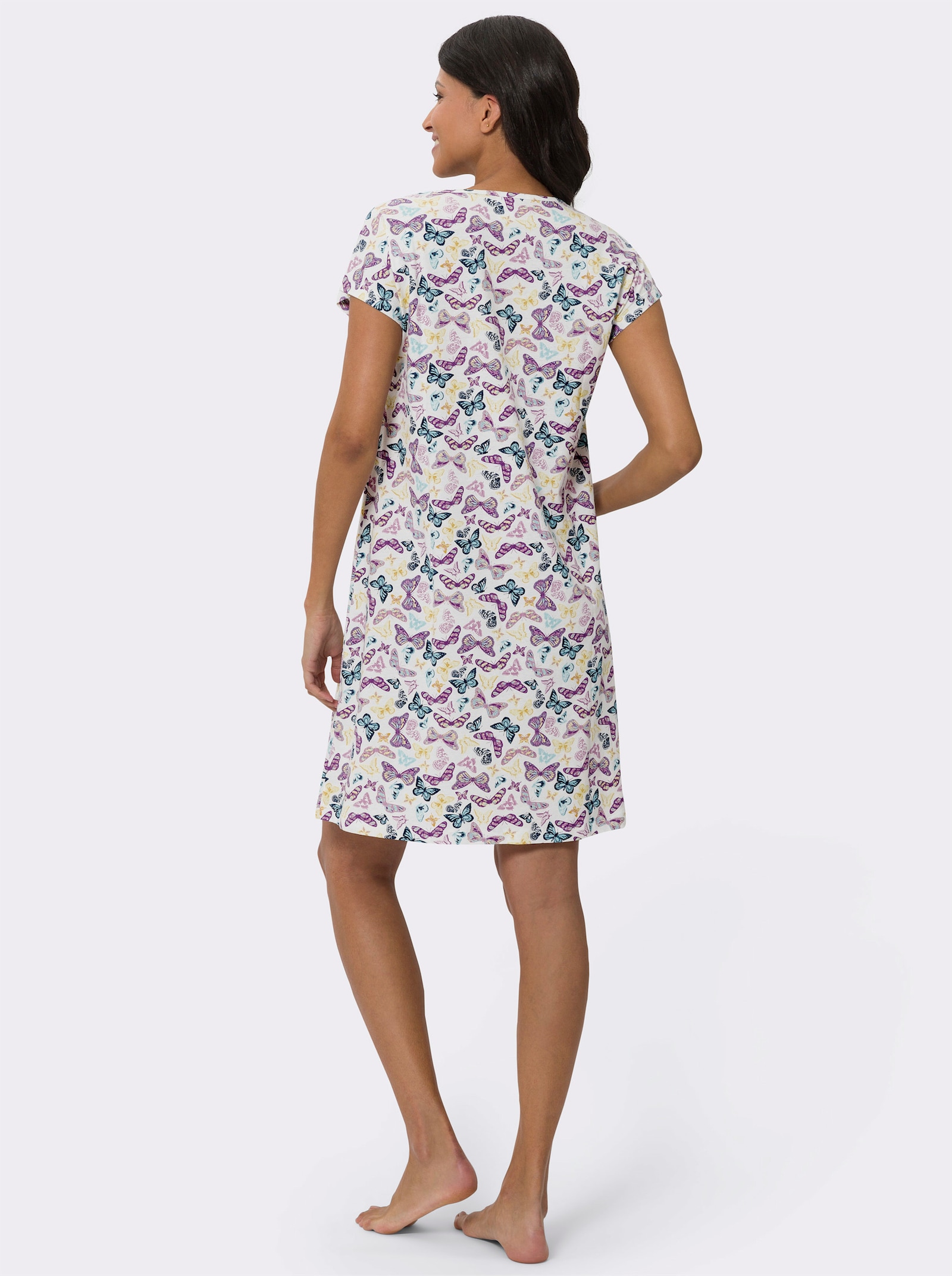 Nachthemd in A-Form, Single-Jersey - ecru-bedruckt