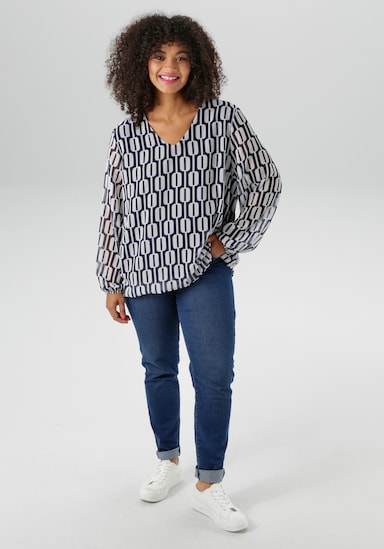 Aniston PLUS Schlupfbluse - marine-weiß