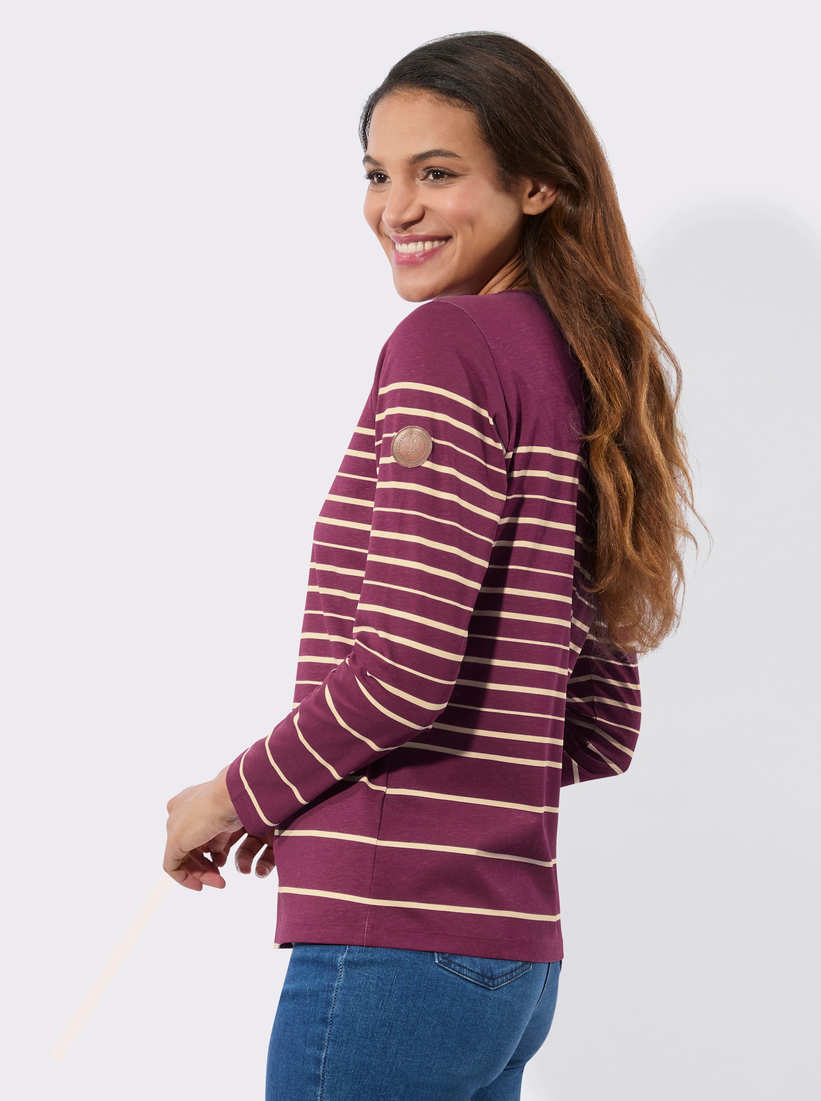 Langarmshirt mit Ringelmuster - bordeaux-sand-geringelt