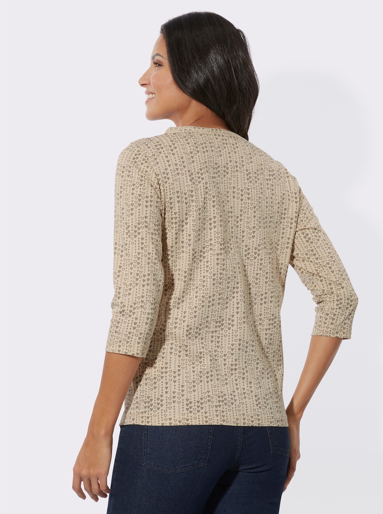 Shirt met 3/4-mouw - zand/taupe geprint