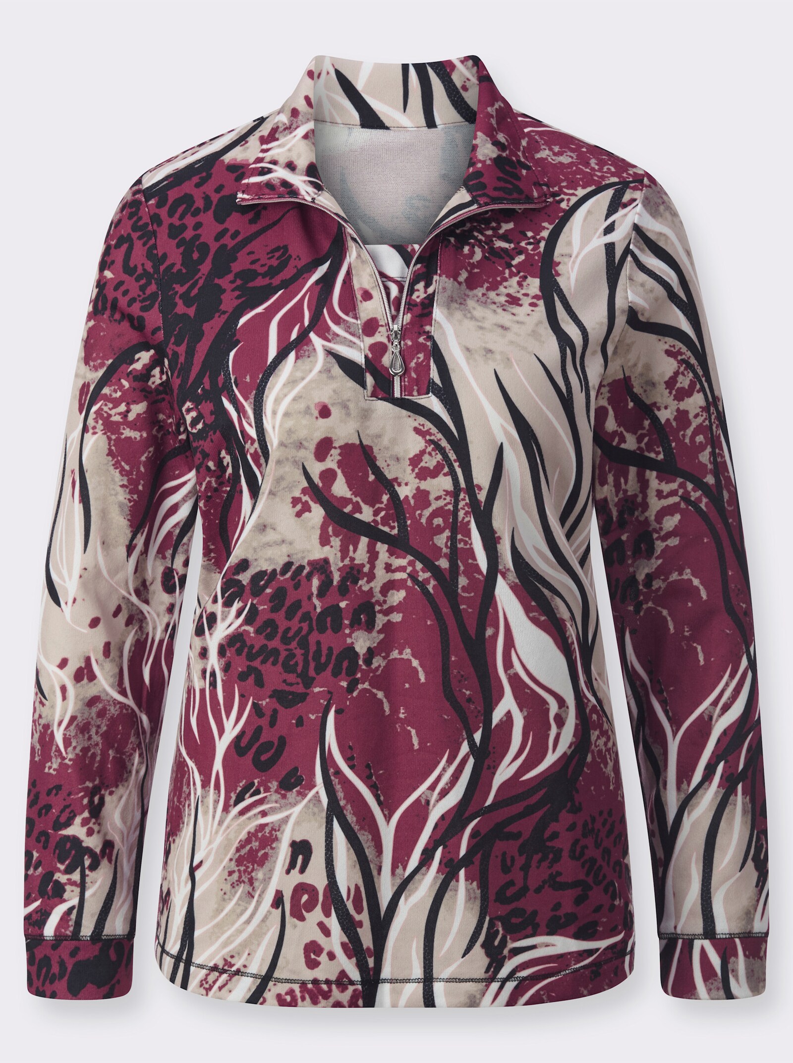 Langarmshirt in Winter-Qualität - malve-beige-bedruckt