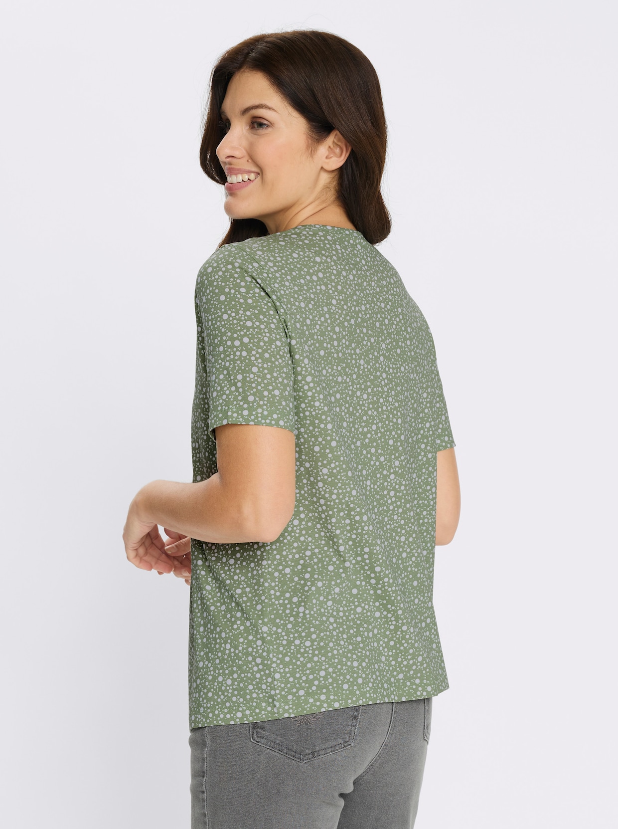Kurzarmshirt im Punktedessin - eucalyptus-weiß-bedruckt