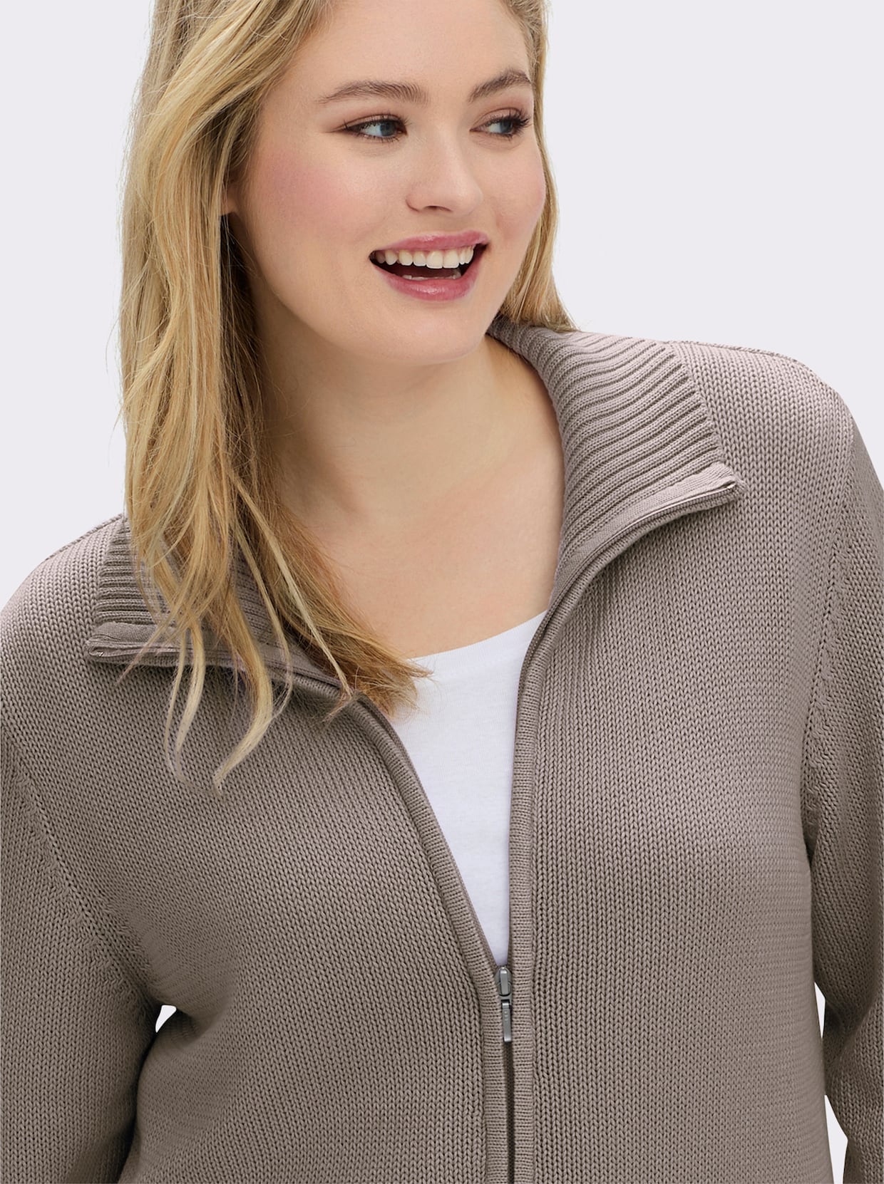 Strickjacke mit 2-Wege-Reißverschluss - taupe-meliert