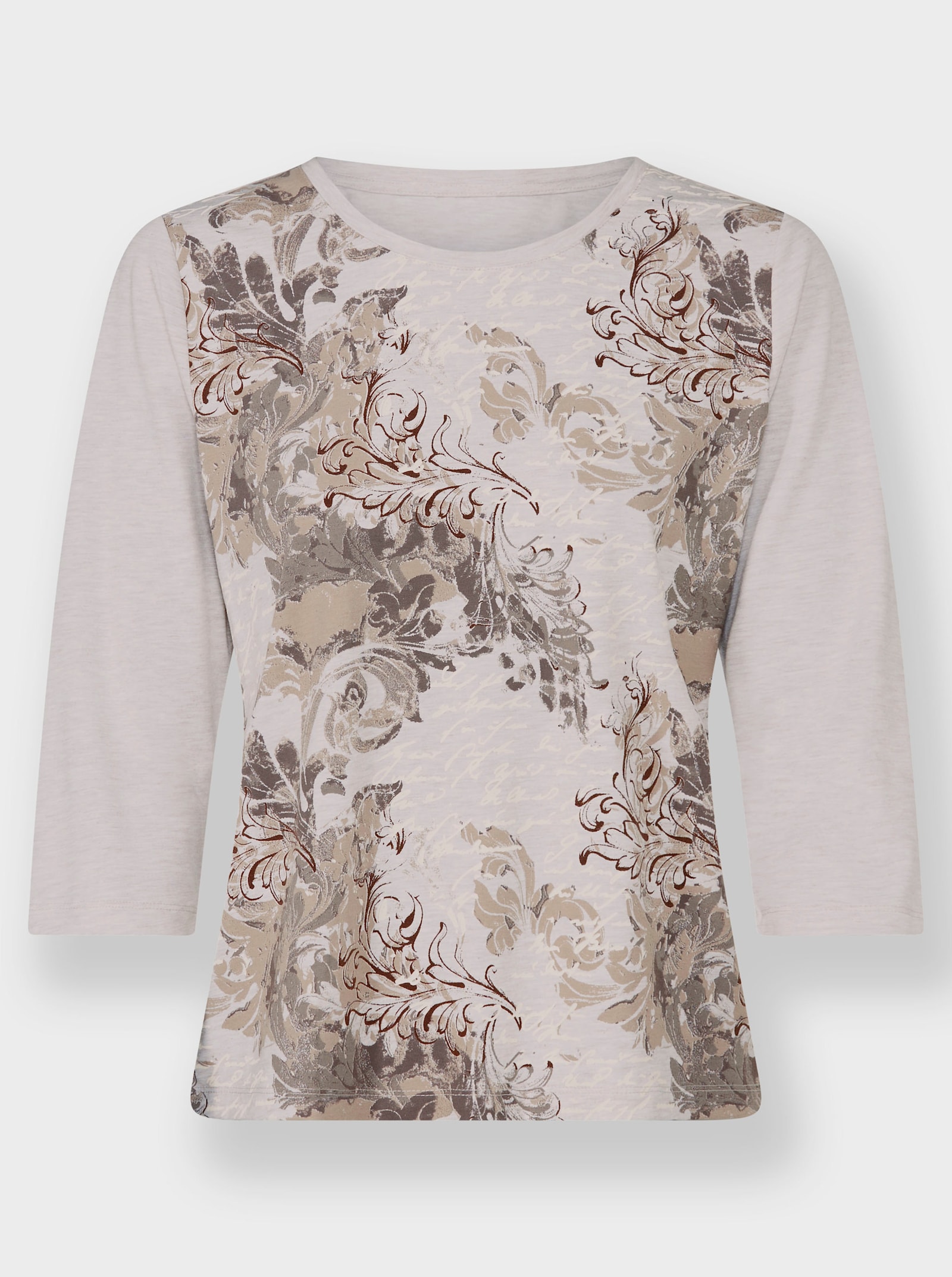 Tričko s kulatým výstřihem a kombinací vzorů - slonová kost-béžová-potisk