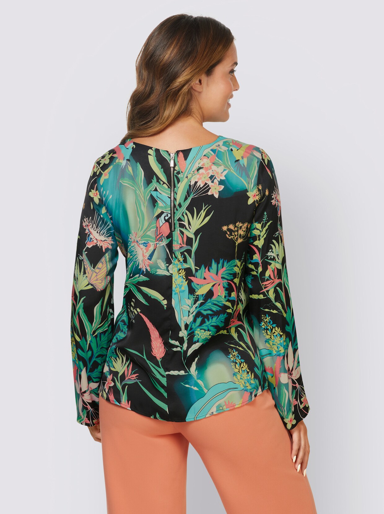 heine Druckbluse - schwarz-apfel-bedruckt