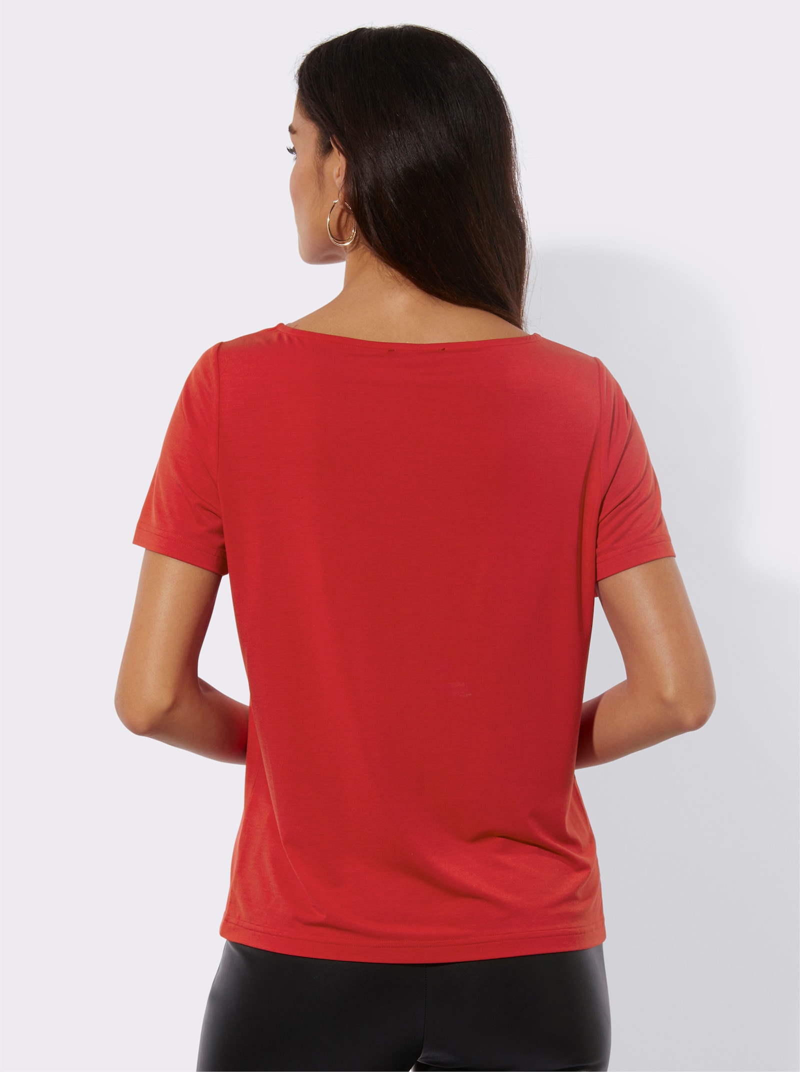  Kurzarmshirt mit asymmetrischem Spitzen-Einsatz - rot