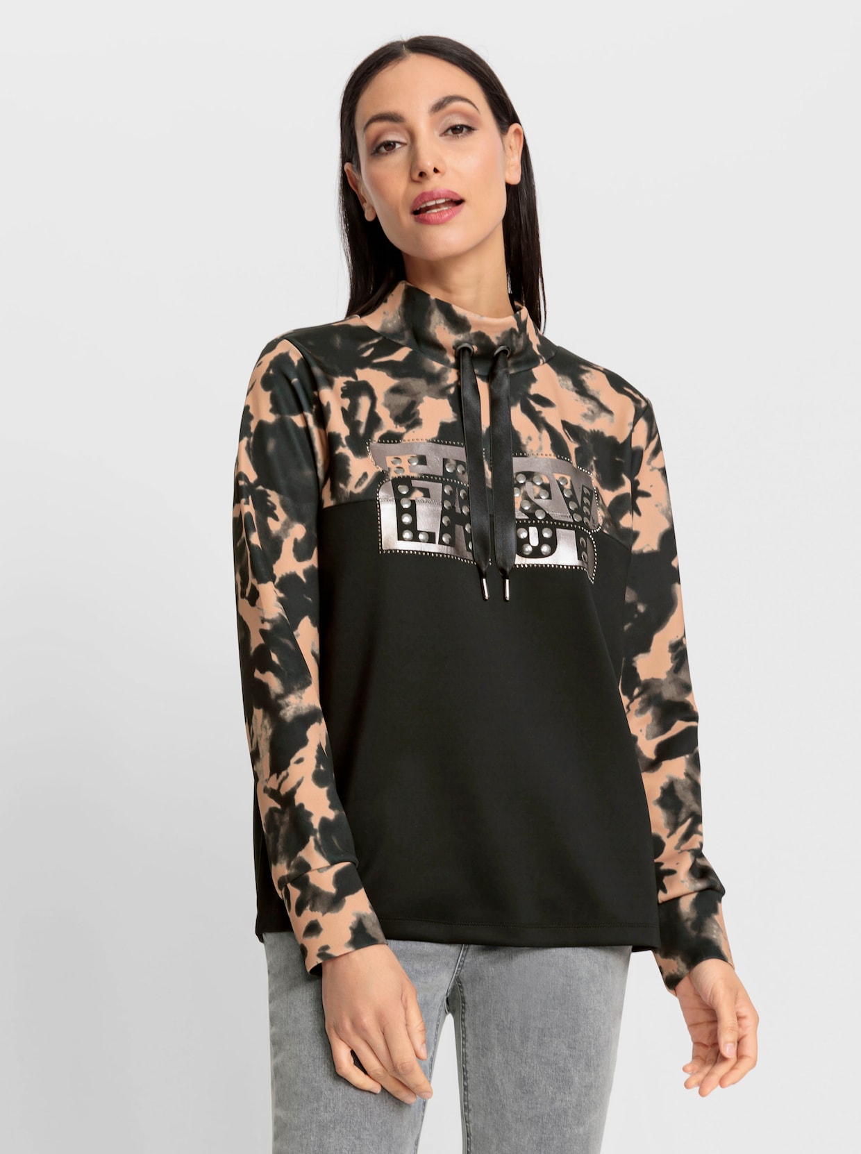 heine Bedrukt shirt - camel/zwart geprint
