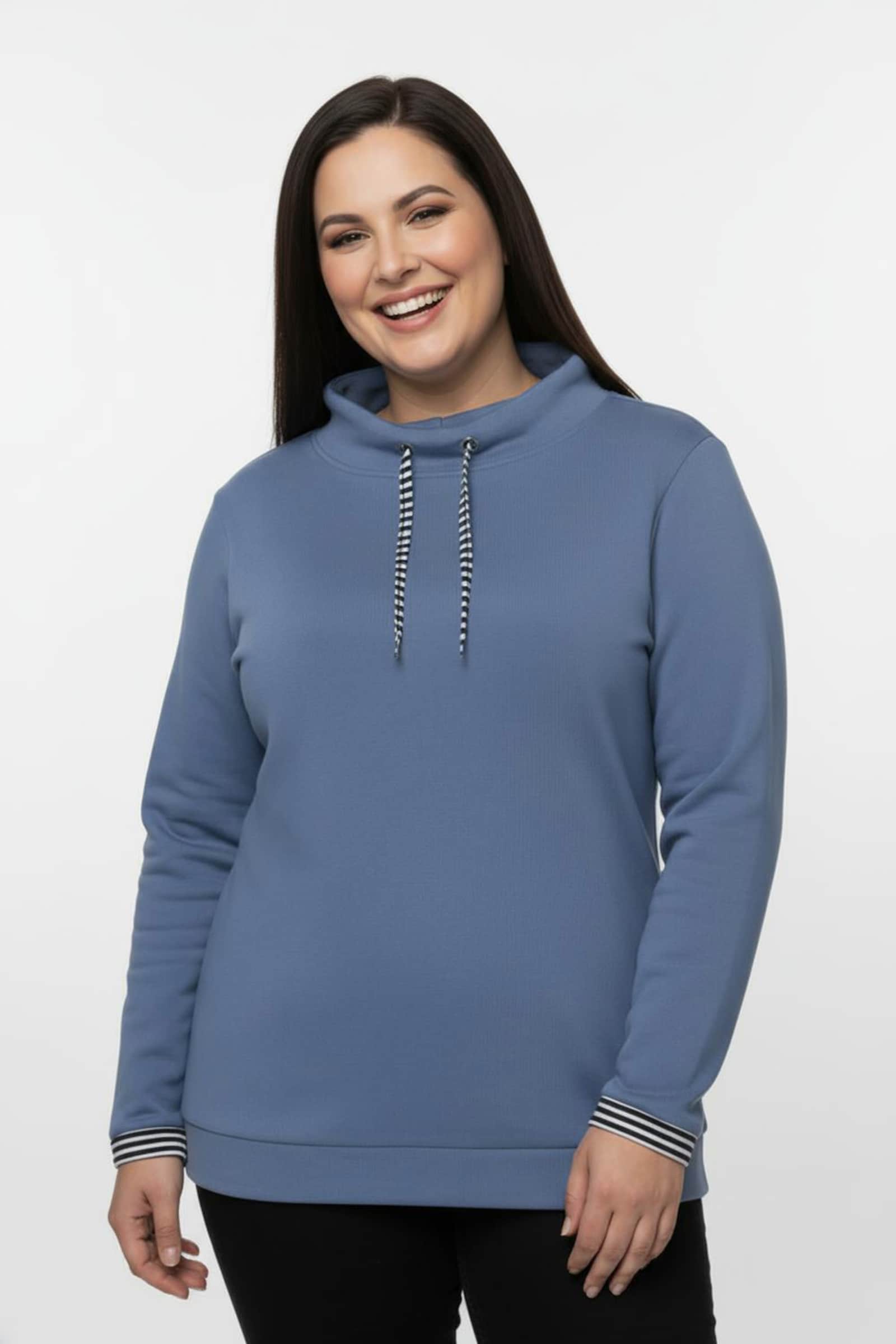 Sweatshirt mit gestreiftem Bindeband - mittelblau