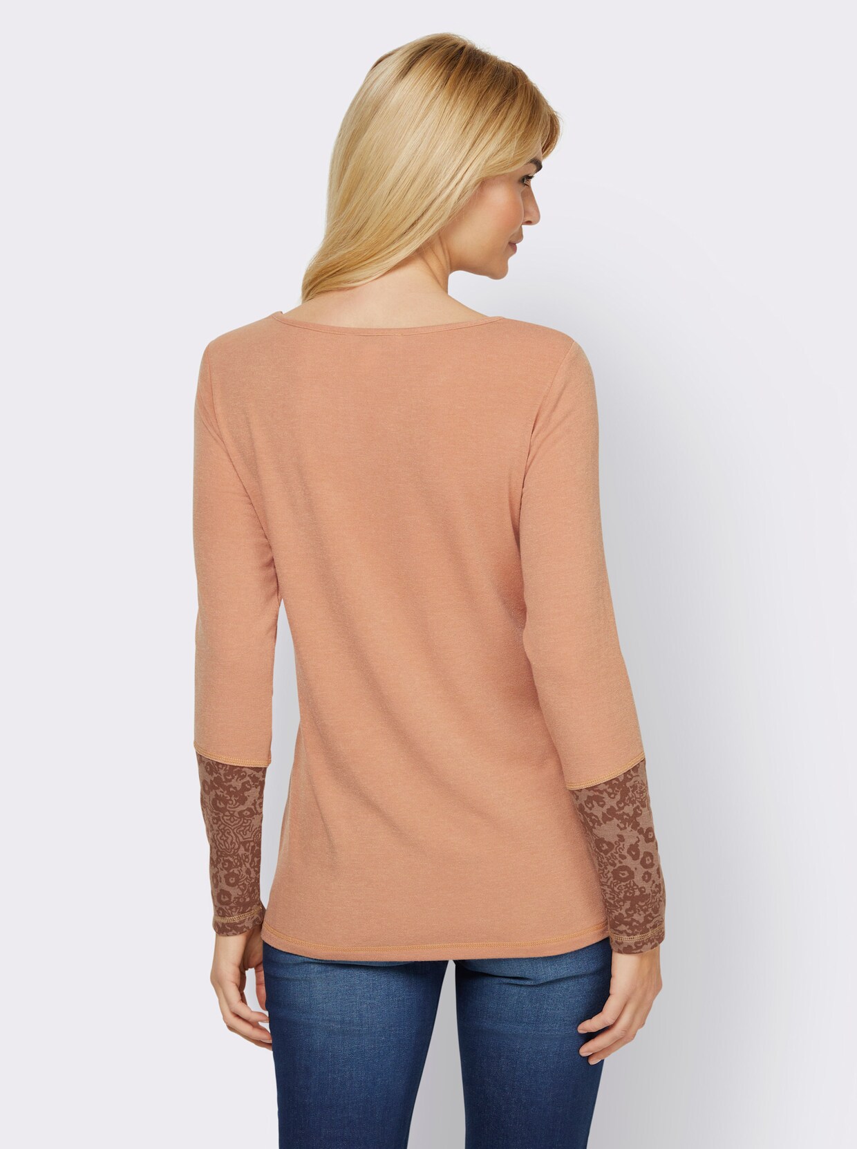 heine Shirt met lange mouwen - camel/bruin gedessineerd