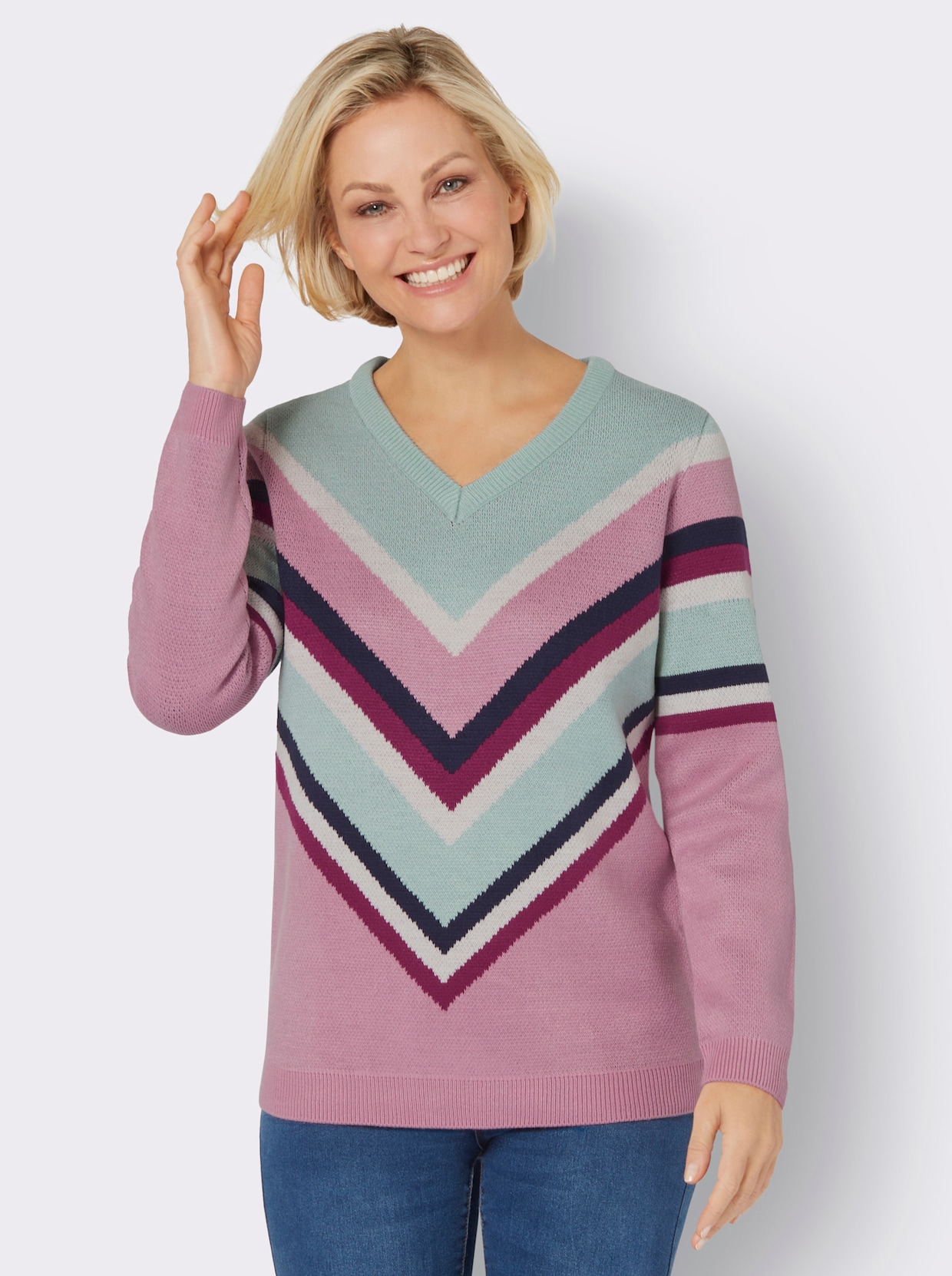 Pullover van jacquard - kalkmint/oudroze gedessineerd