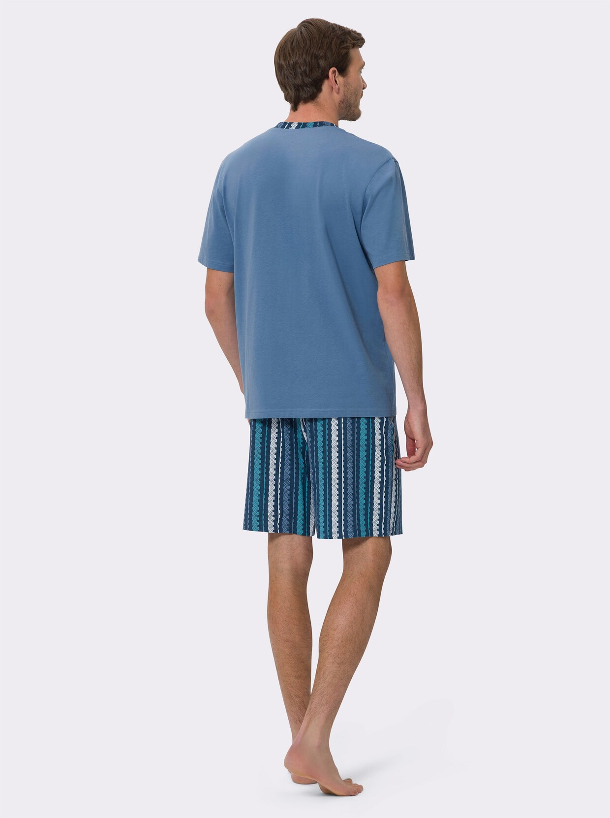 Krátke pyžamo - Stredne modré pruhovanie