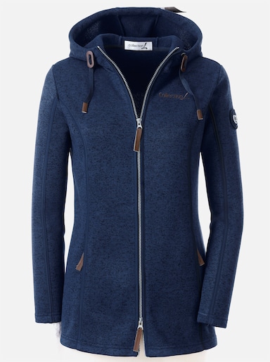 Kapuzenfleecejacke mit Umlegekragen - marine-meliert