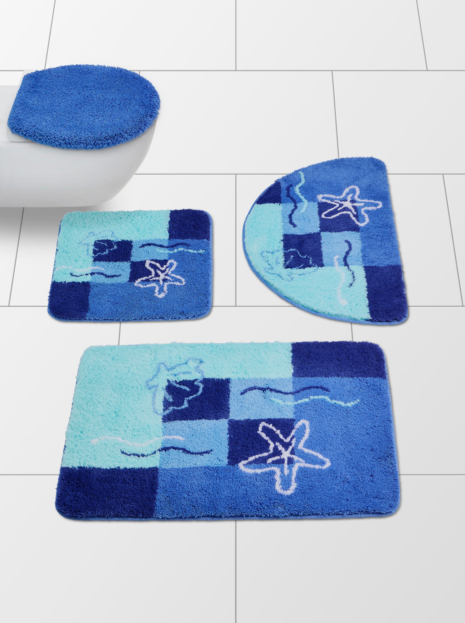 Hagemann Badematte - türkis-royalblau-gemustert