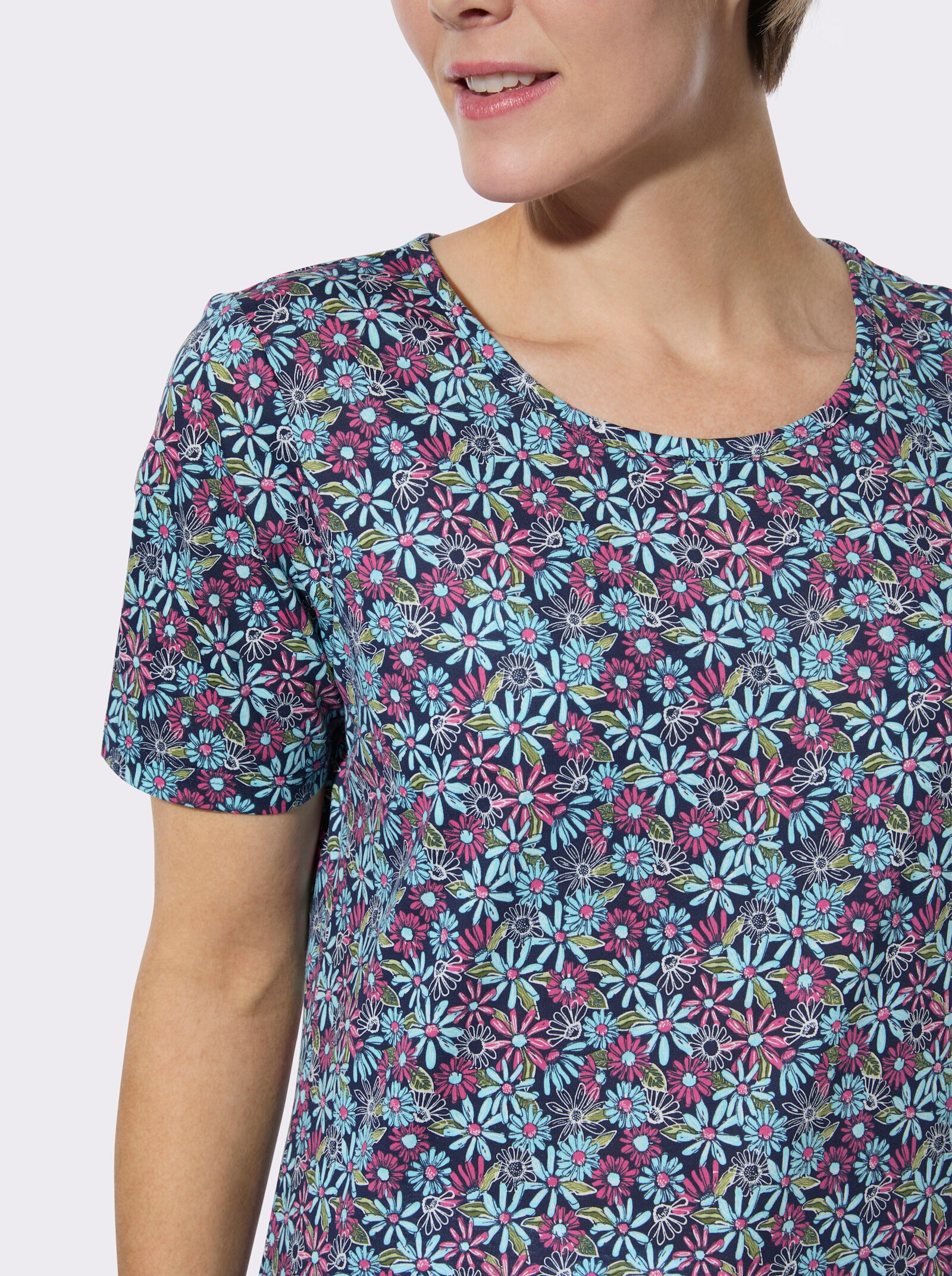 Print-Shirt aus reiner Baumwolle - marine-aquamarin-bedruckt