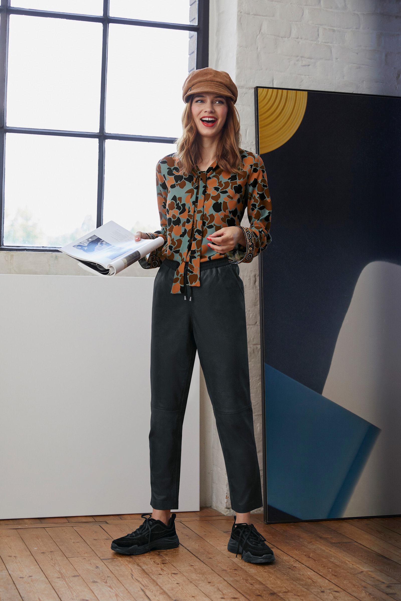 heine Lederhose in Jogpant-Form - schwarz