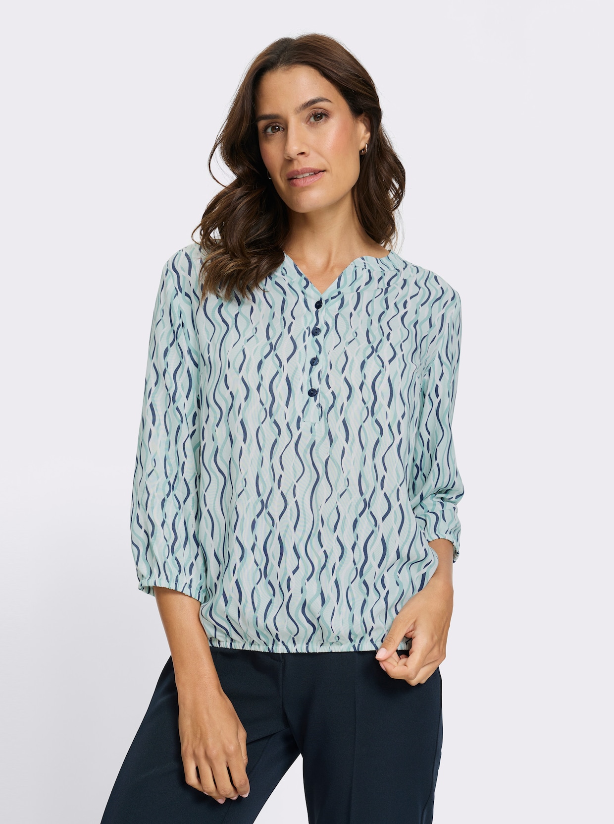 Druckbluse - kalkmint-weiß-bedruckt