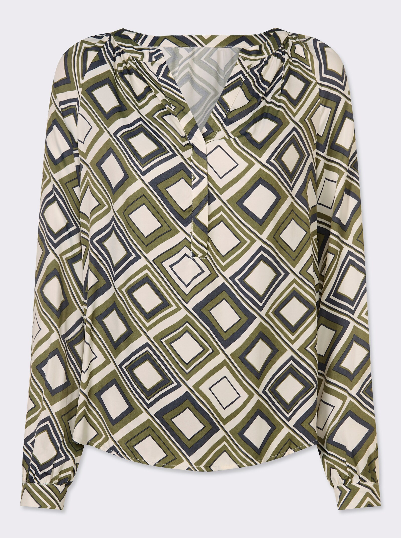 heine Druckbluse zum Überziehen - khaki-champagner-bedruckt