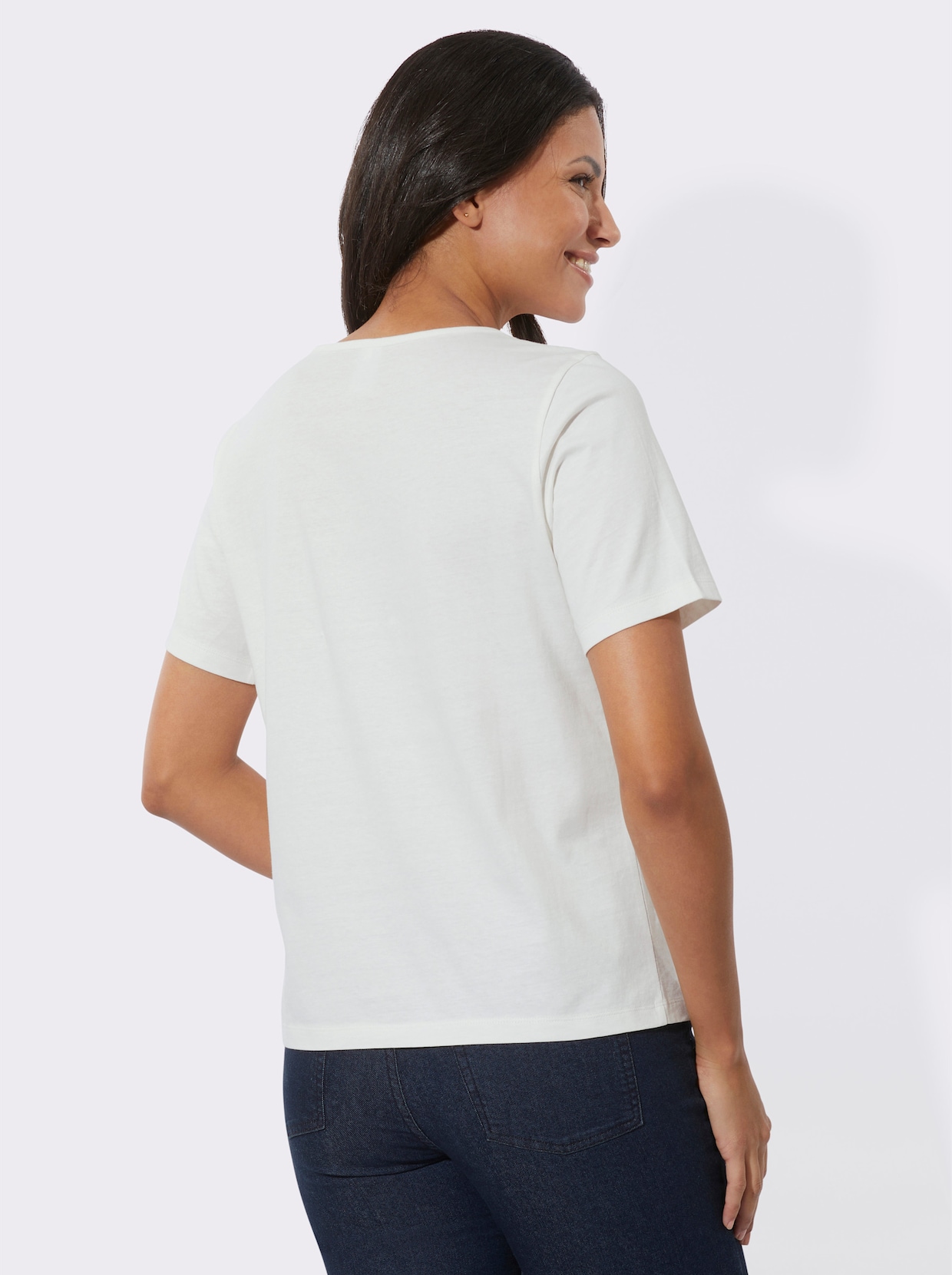 Shirt met ronde hals - ecru/papaja