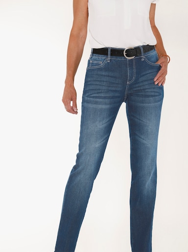 Jeans mit Nieten an den Taschen - blue-stone-washed