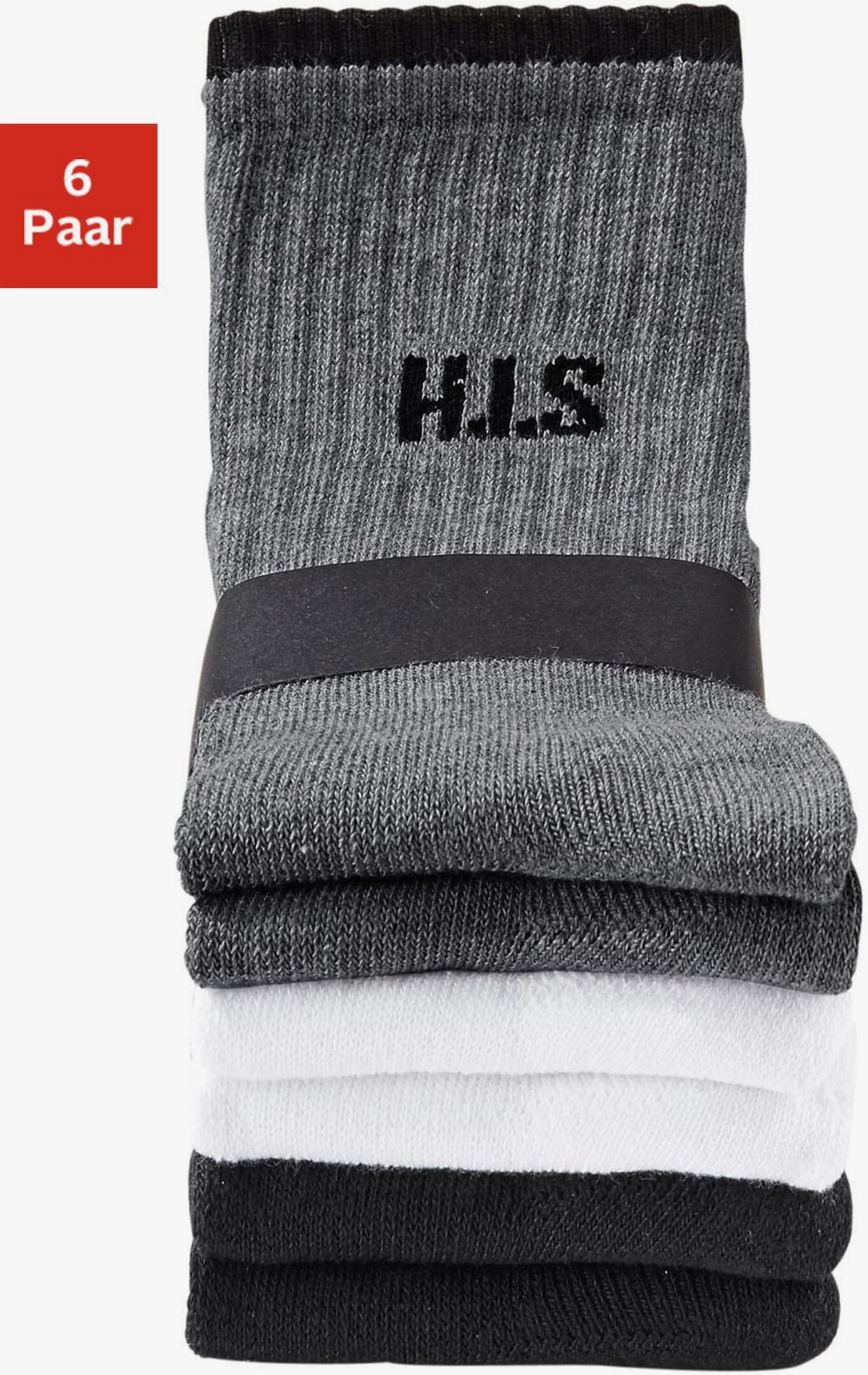 H.I.S Sportsocken - 2x weiss, 2x schwarz, 2x grau meliert
