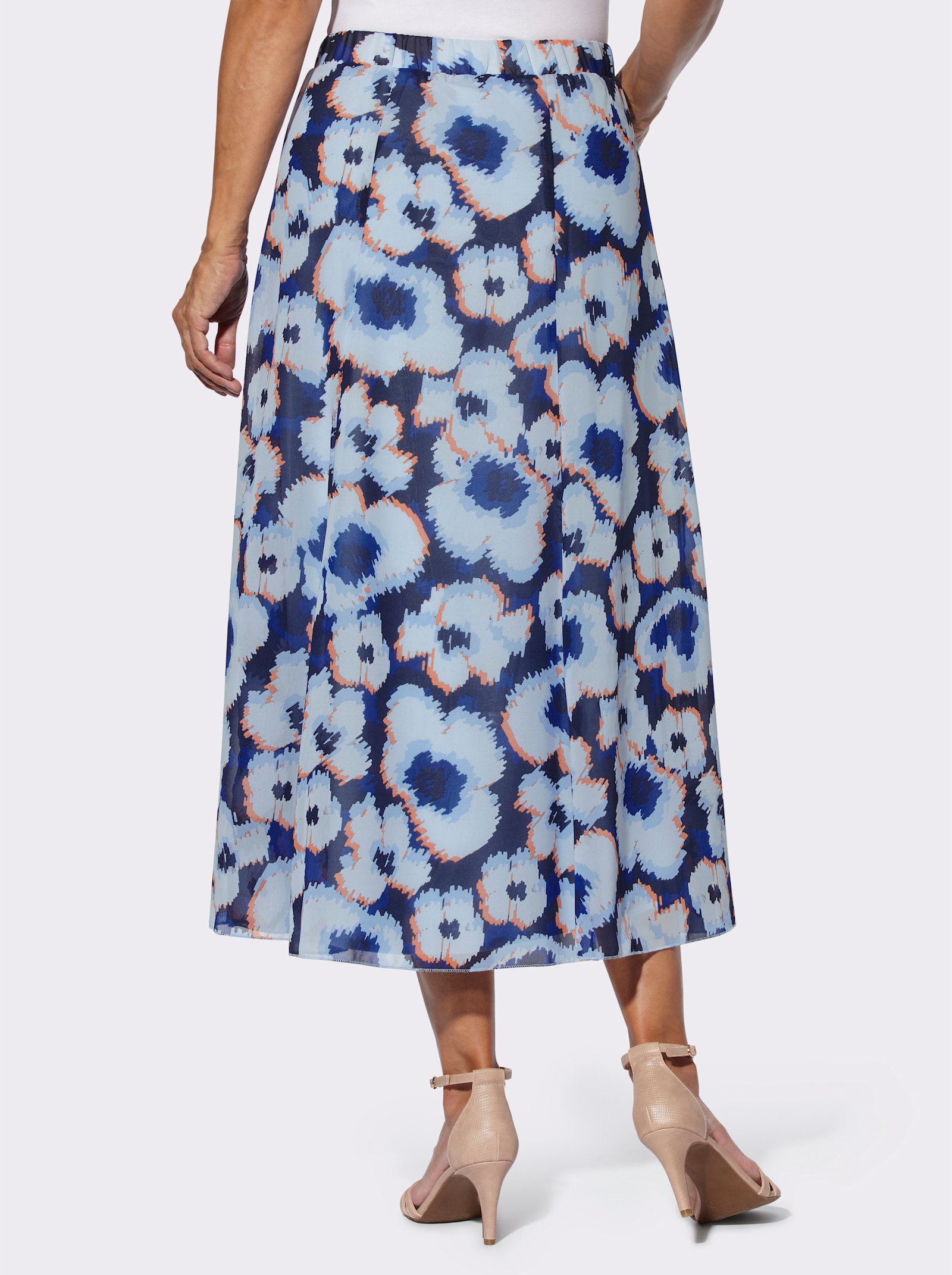 Bahnenrock im Blüten-Dessin - hellblau-royalblau-bedruckt