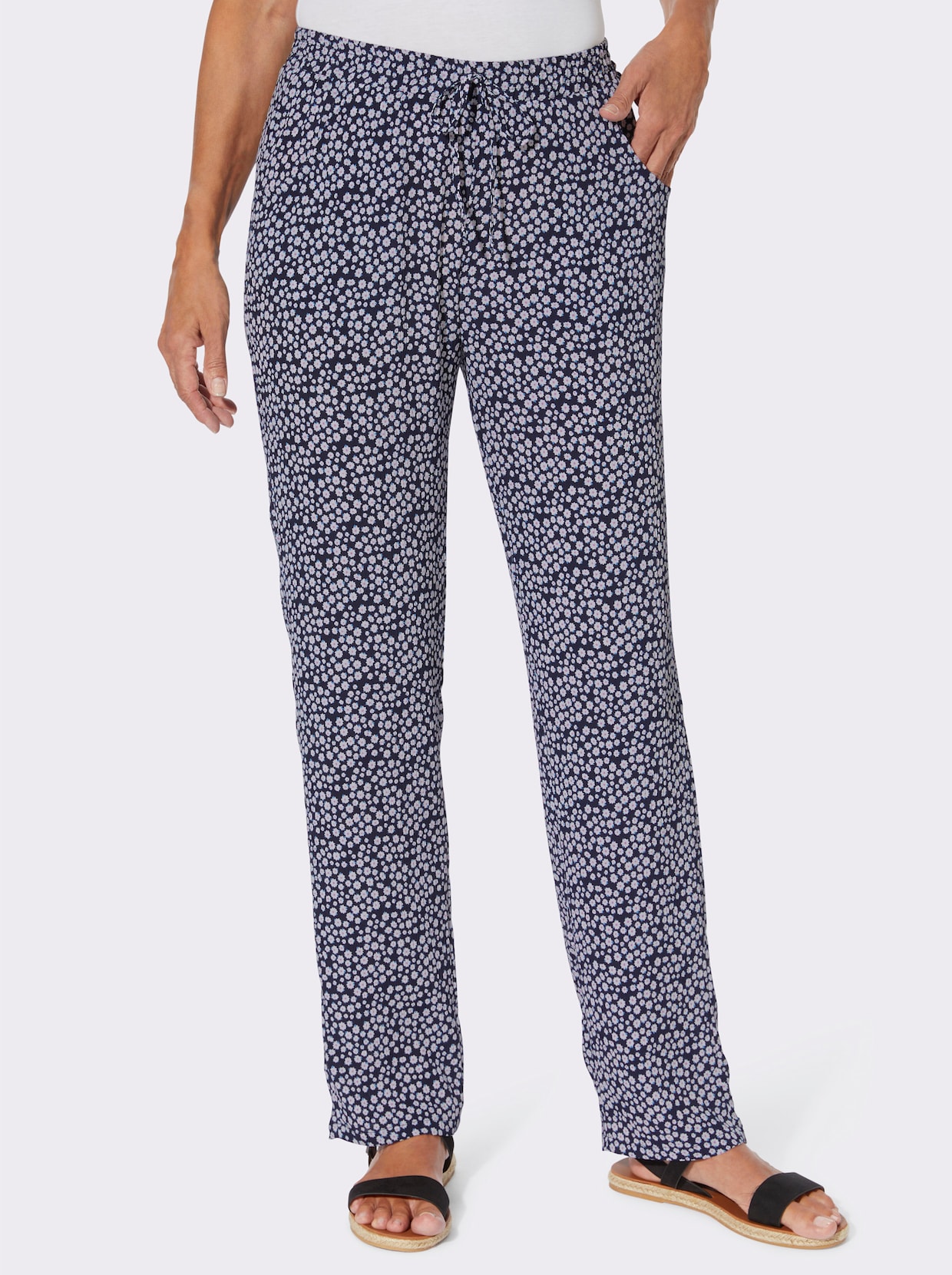 Broek, set van 2 - marine + marine/wit bedrukt