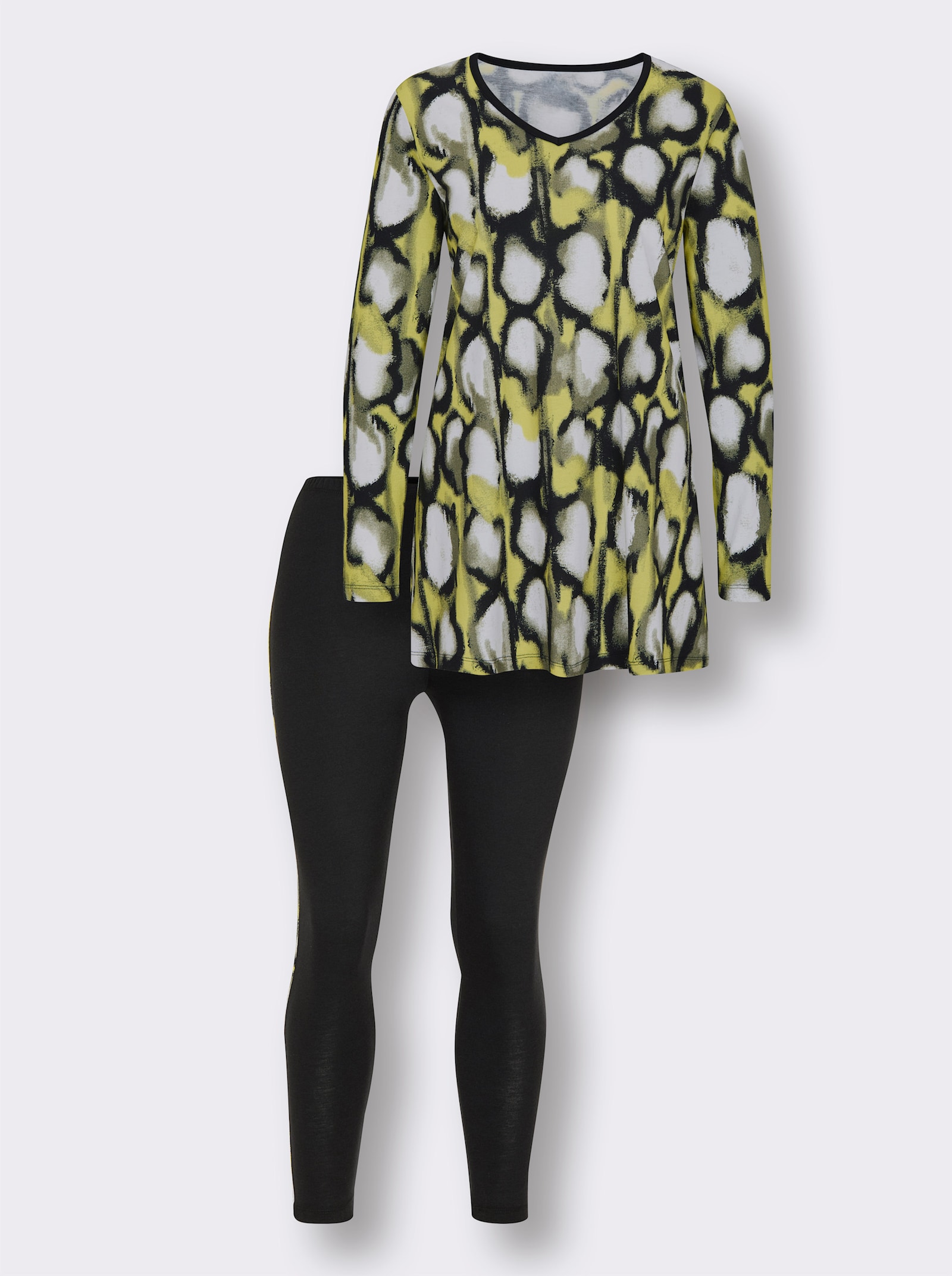 wäschepur Schlafanzug - schwarz-limone-bedruckt