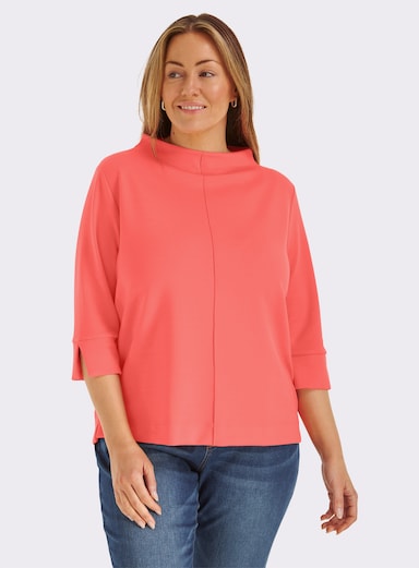 Stehkragenshirt mit 3/4-Ärmeln - koralle