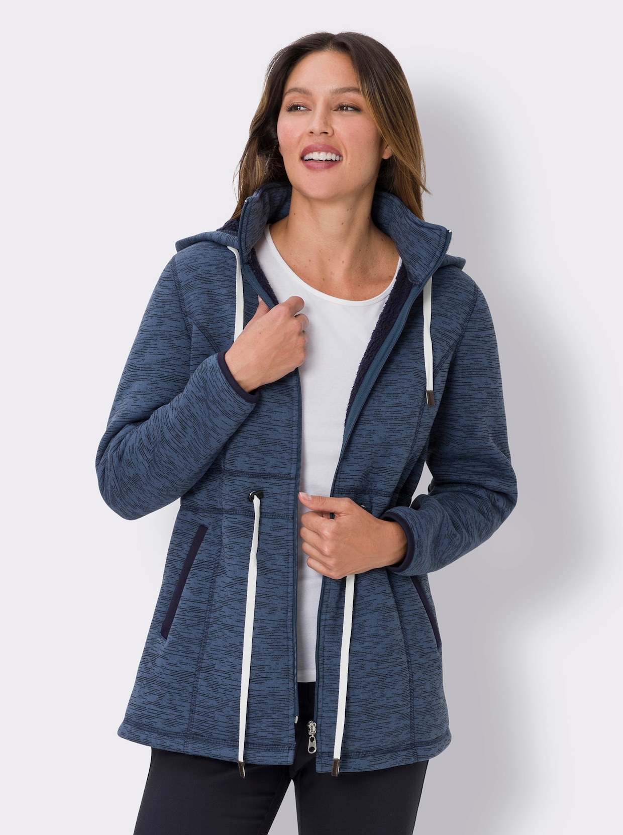 Strickfleecejacke - jeansblau-schwarz-meliert