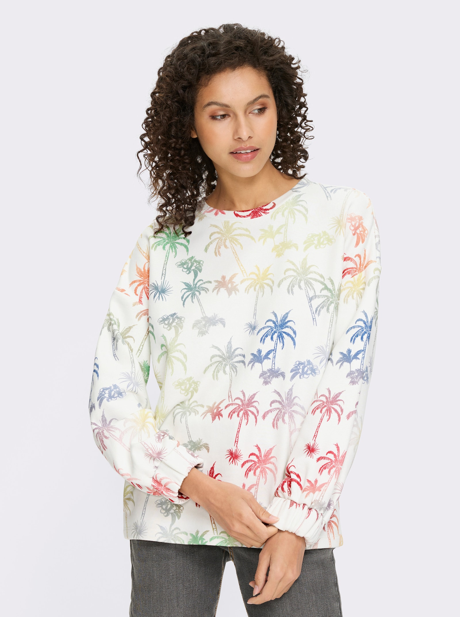 heine Sweatshirt mit Palmen-Print - weiß-jeansblau-bedruckt