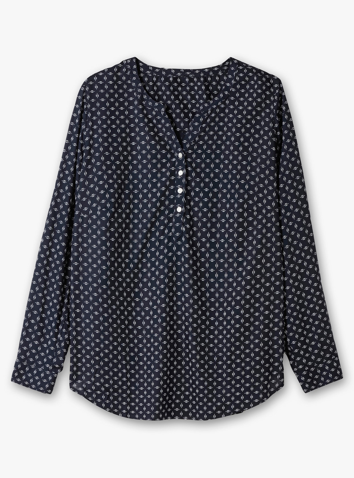 Schlupf-Bluse - marine-weiß-bedruckt