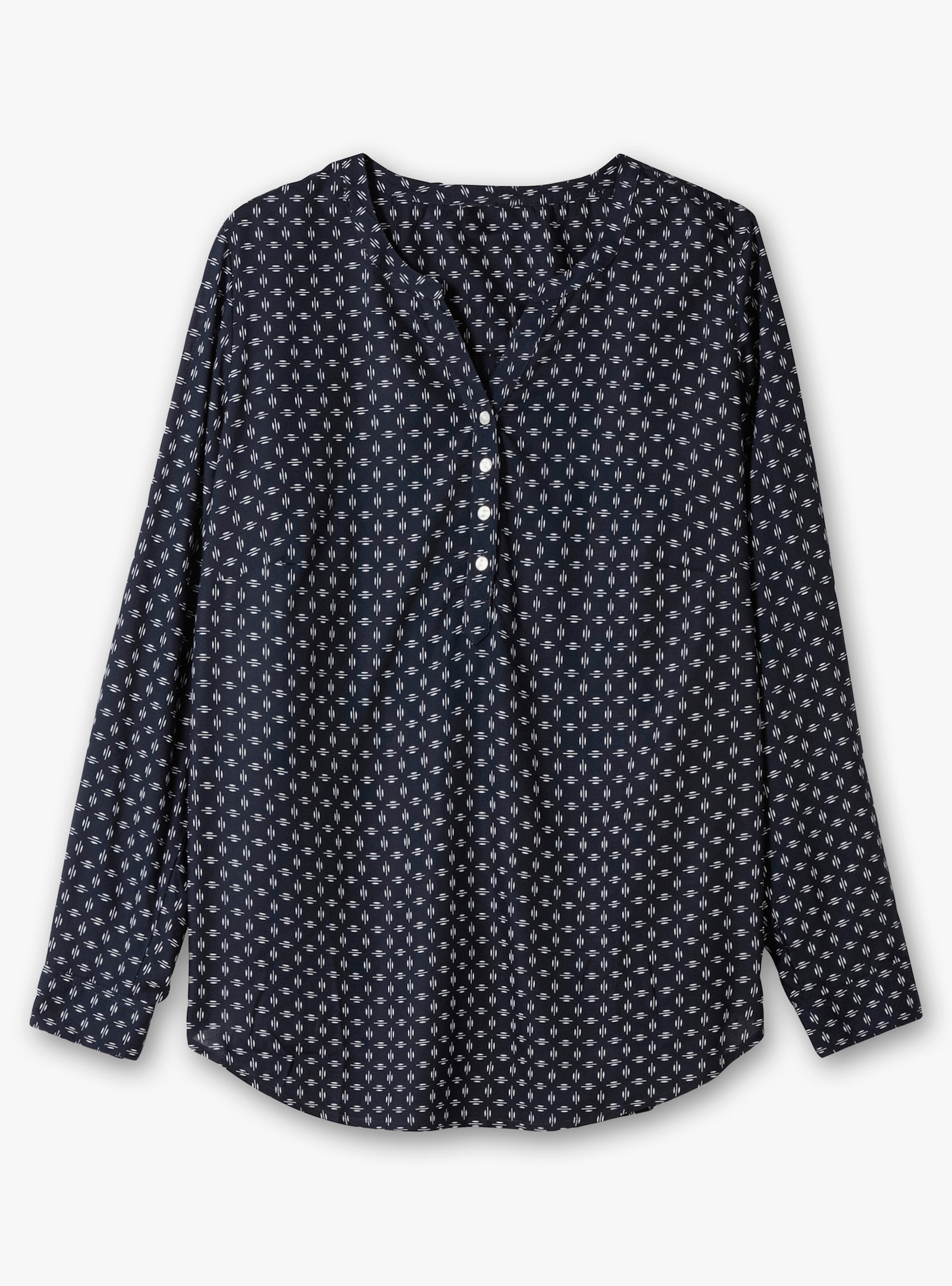 Schlupf-Bluse mit Minimal-Muster - marine-weiß-bedruckt